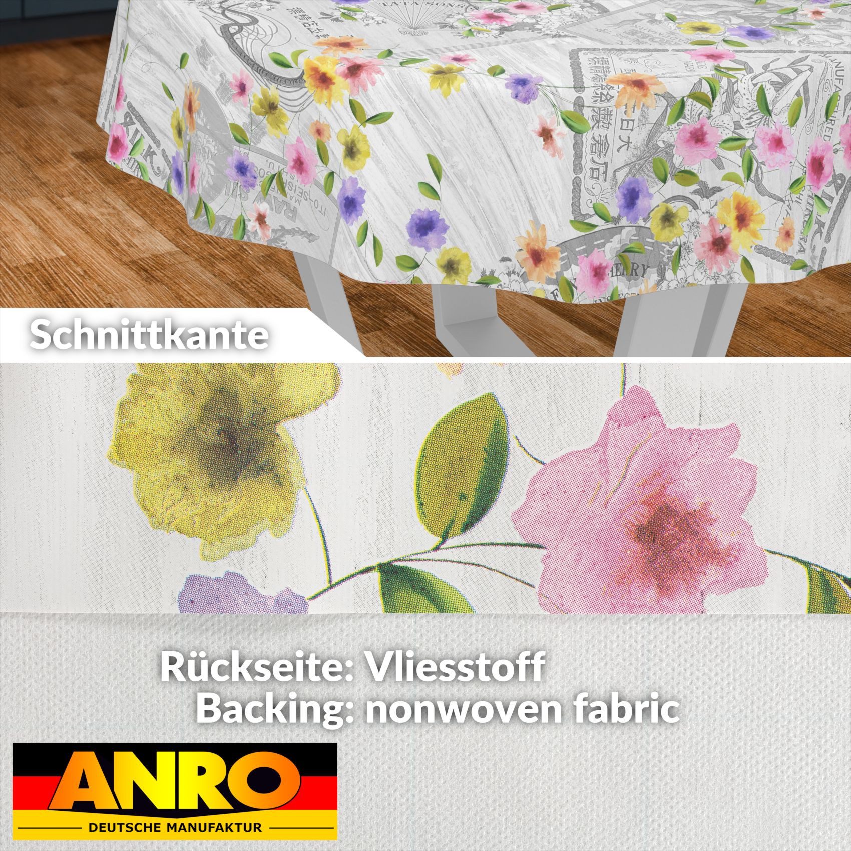 ANRO Tischdecke Wachstuchtischdecke abwaschbar Postkarte Tischwäsche (Einzelstück 1-tlg), wasserabweisend pflegeleicht Vintage Grau Rund 120cm