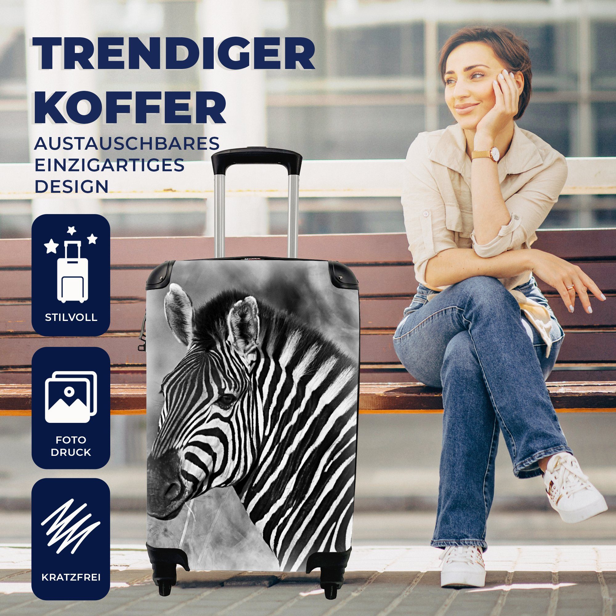 MuchoWow Handgepäckkoffer Reisekoffer Ferien, für Zebra-Porträt, Rollen, 4 Reisetasche Handgepäck mit rollen, Trolley