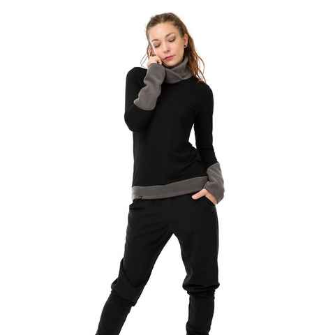3Elfen Rollkragenpullover Winter Sweatshirt schwarz mit Fleece Rollkragen Grau