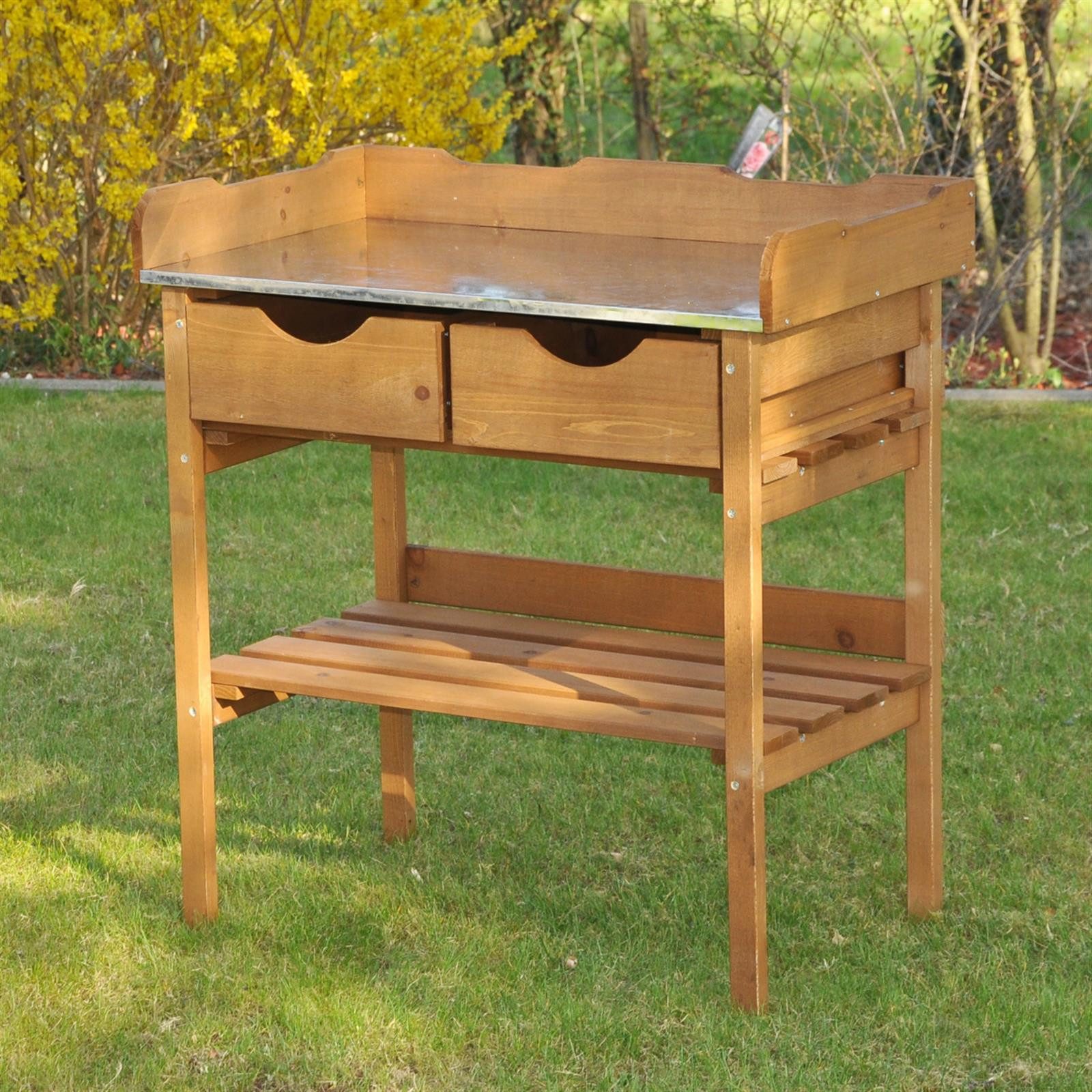 dazikemo Geräteschrank Pflanztisch Gärtnertisch Holz braun 80x45x86 cm