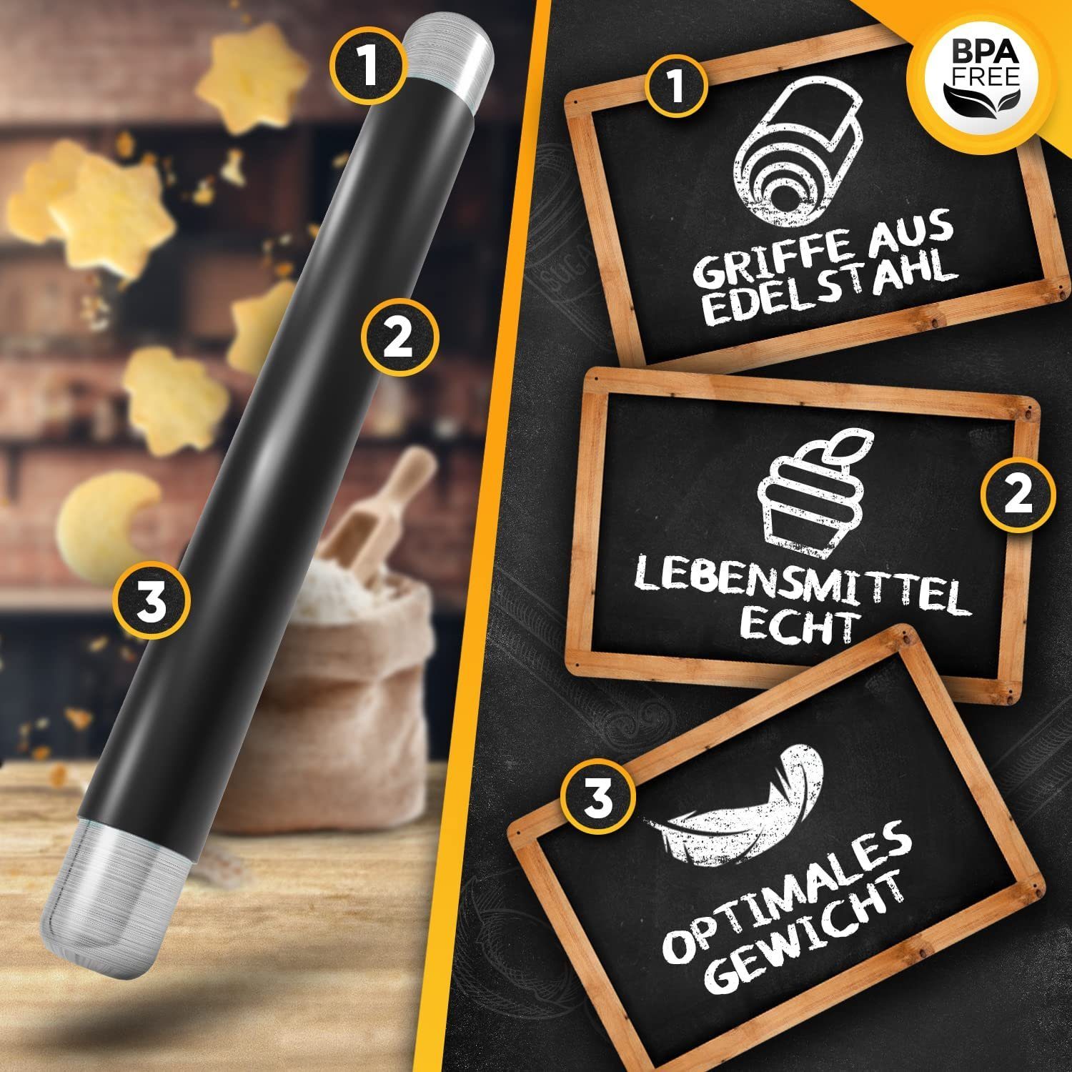 Loco Bird Teigroller aus BPA freiem Silikon Silikon, (Teigrolle mit Antihaftbeschichtung, Nudelholz Silikon ohne Griffe), Backzubehör für Fondant Roller, Pizza, – Bild 5 von 5