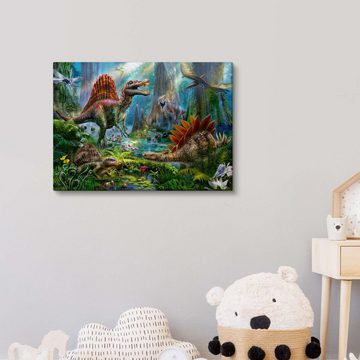 Posterlounge Leinwandbild Jan Patrik Krasny, Das Dinotreffen, Kinderzimmer Kindermotive