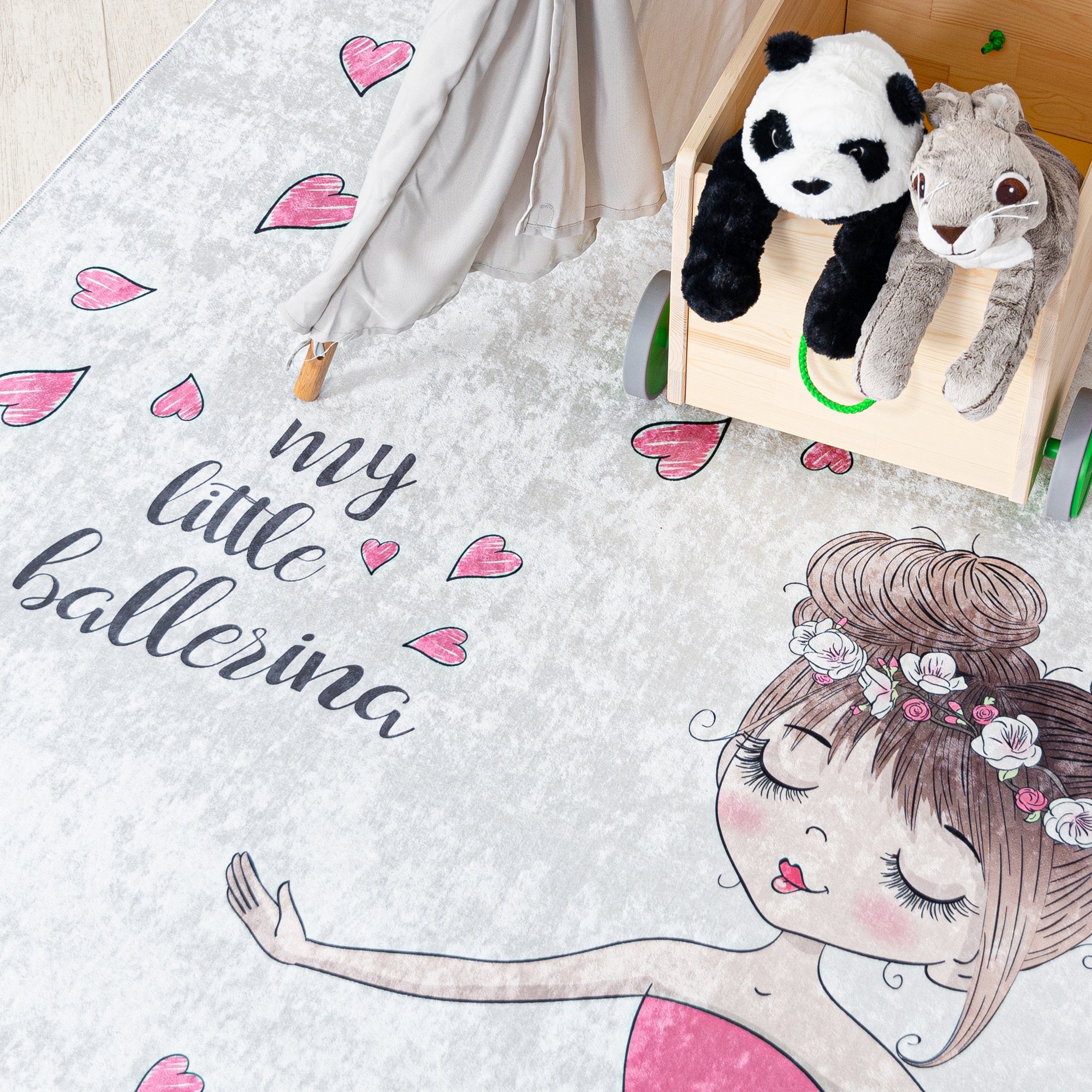 Mazovia Kinderteppich Kinderteppich Kinderzimmerteppich Ballett Ballerina, 80 x 150 cm, Kurflor, Waschbar in Waschmaschine, Höhe 5 mm, Rutschfest