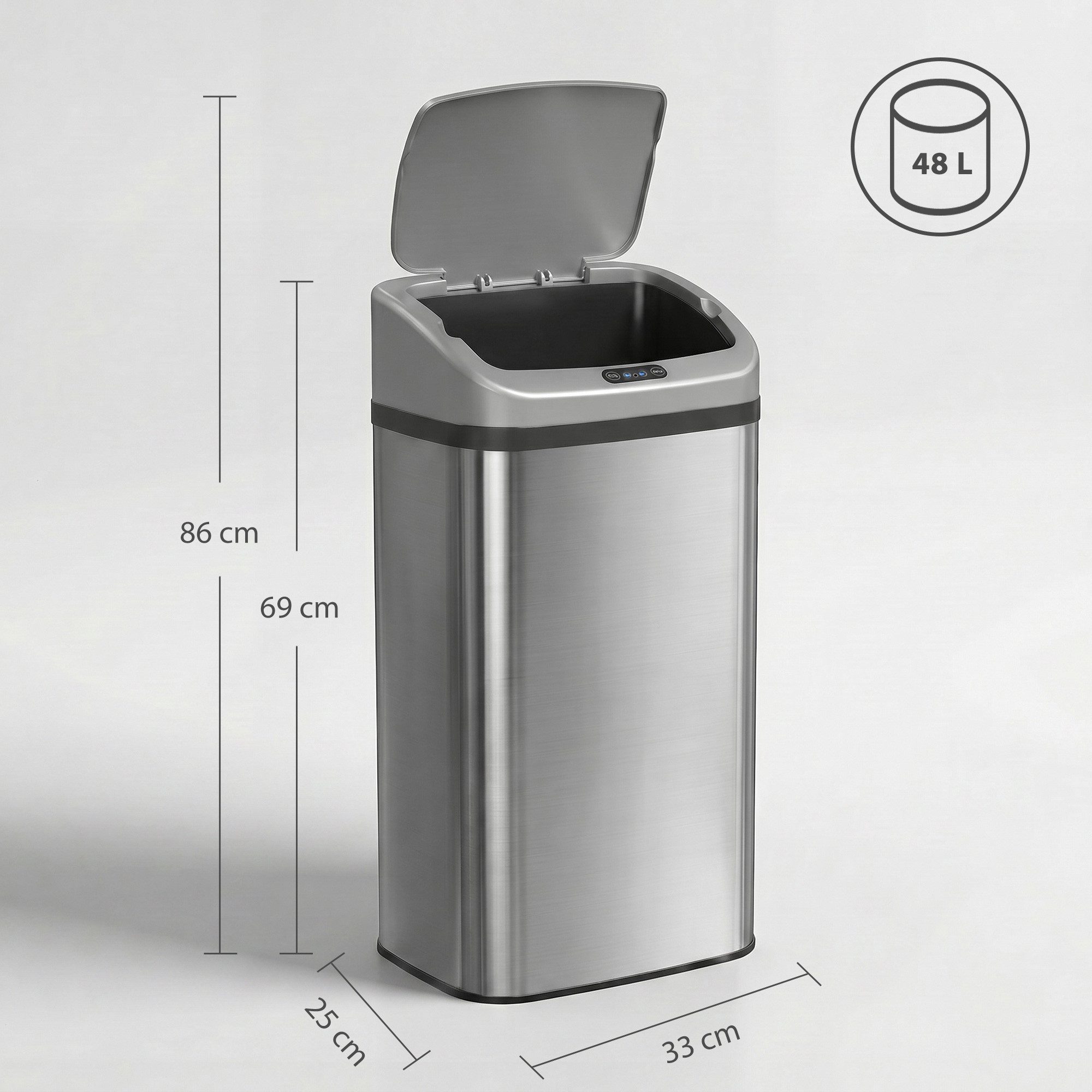 HOMCOM Mülleimer mit Automatischer Schließfunktion, Fingerabdruckresistent, Automatische Schließ-Funktion, Silberton
