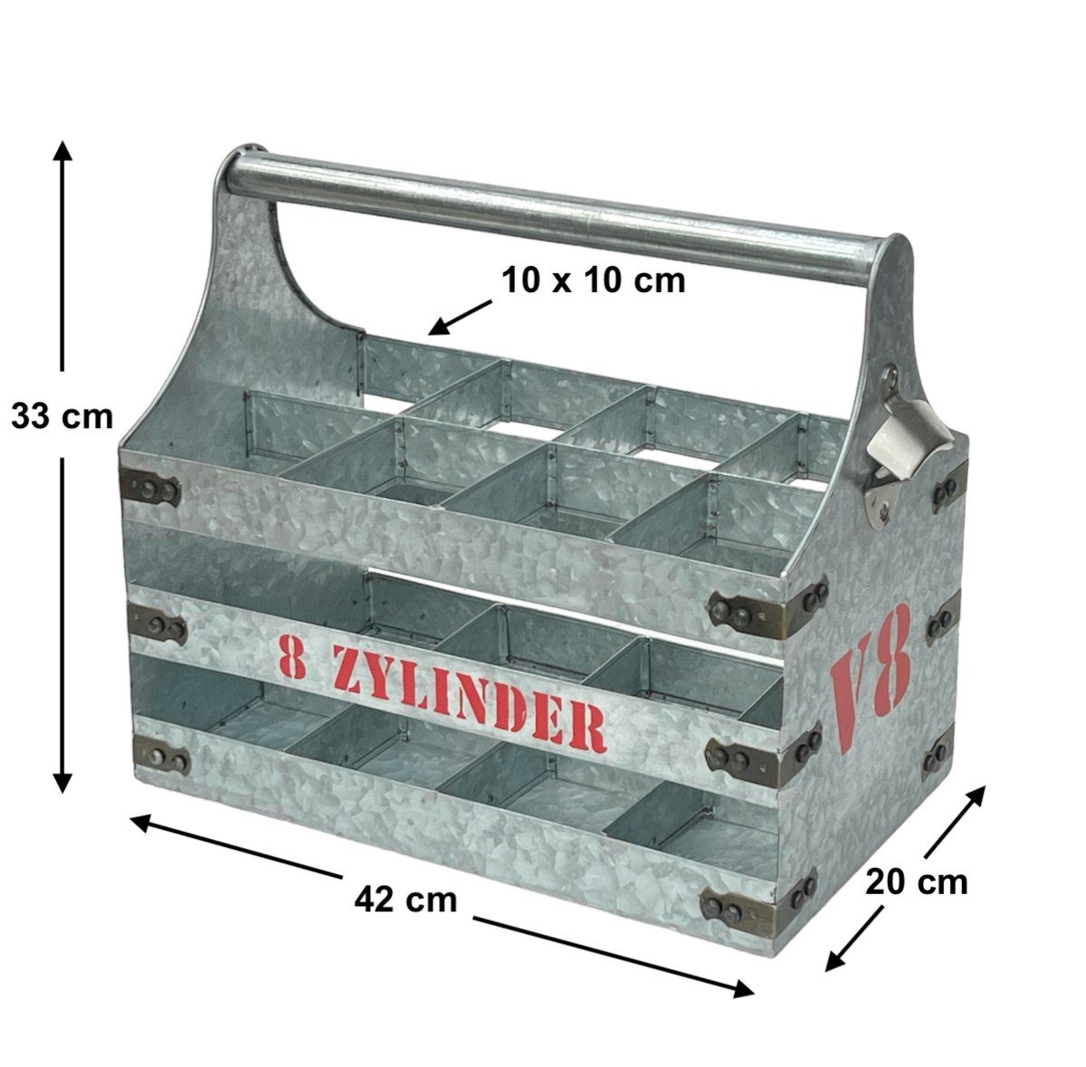 DanDiBo Flaschenträger Bierträger Metall 8 V8 Öffner mit 96404 Zylinder Flaschenöffner