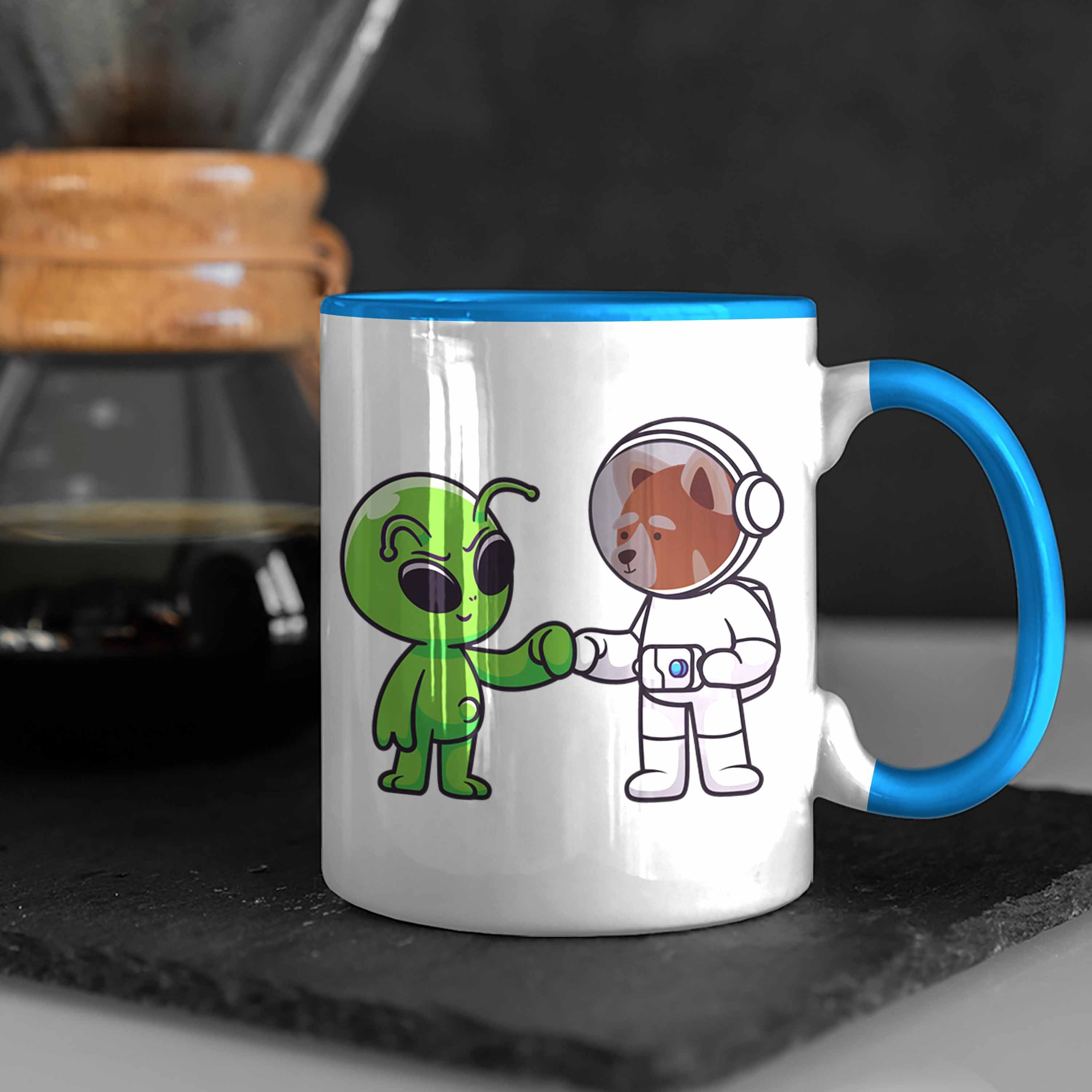 Tasse - Trendation Coole Grafik Blau Geschenkidee Geschenk Panda Tasse Trendation Jugendliche Tasse Roter Kinder Alien