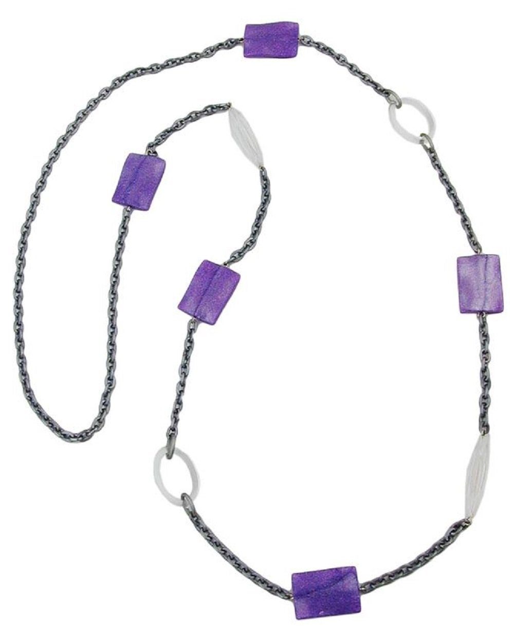 unbespielt Collier Kette Kunststoff-Perlen Flieder-Flitter Ankerkette grau 100 cm, Modeschmuck für Damen | Lange Ketten