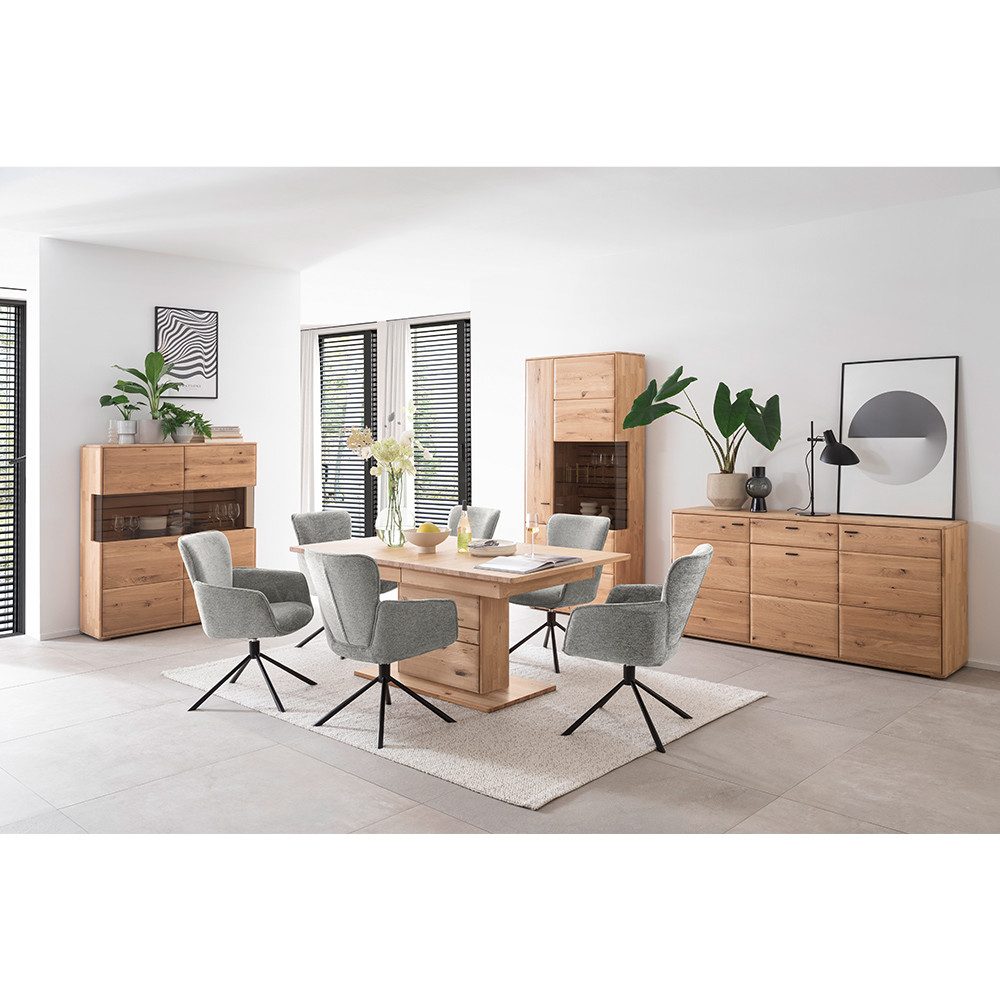Lomadox Esszimmer-Set GALWAY-05, (Spar-Set, 4-St., Highboard Vitrine Sideboard Esstisch), Esszimmermöbel, Eiche massiv geölt, Tisch ausziehbar 180/230cm