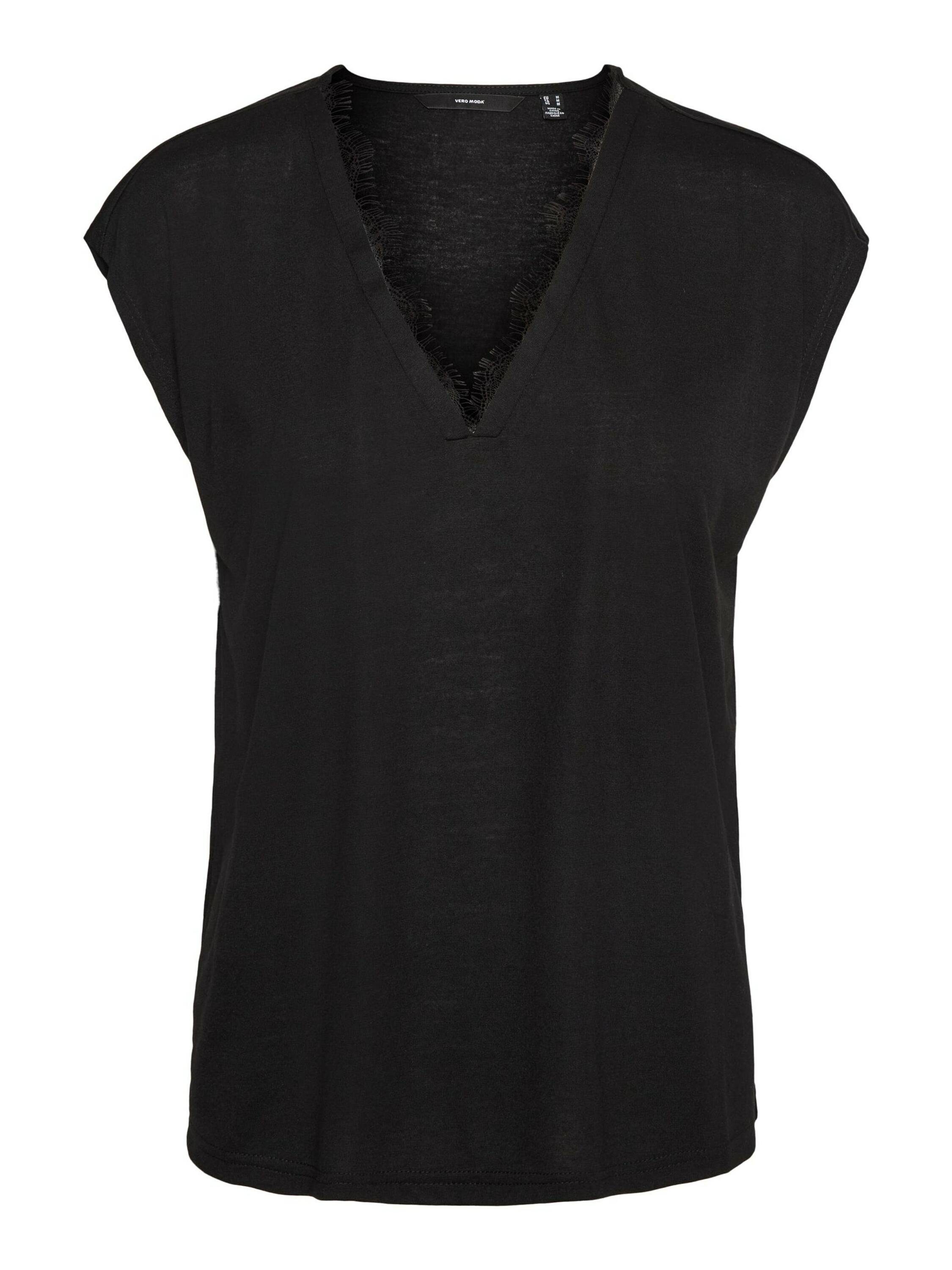 Vero Moda Kurzarmbluse VMCARRIE (1-tlg) Fransen, Plain/ohne Details, Spitze BLACK | Blusenshirts