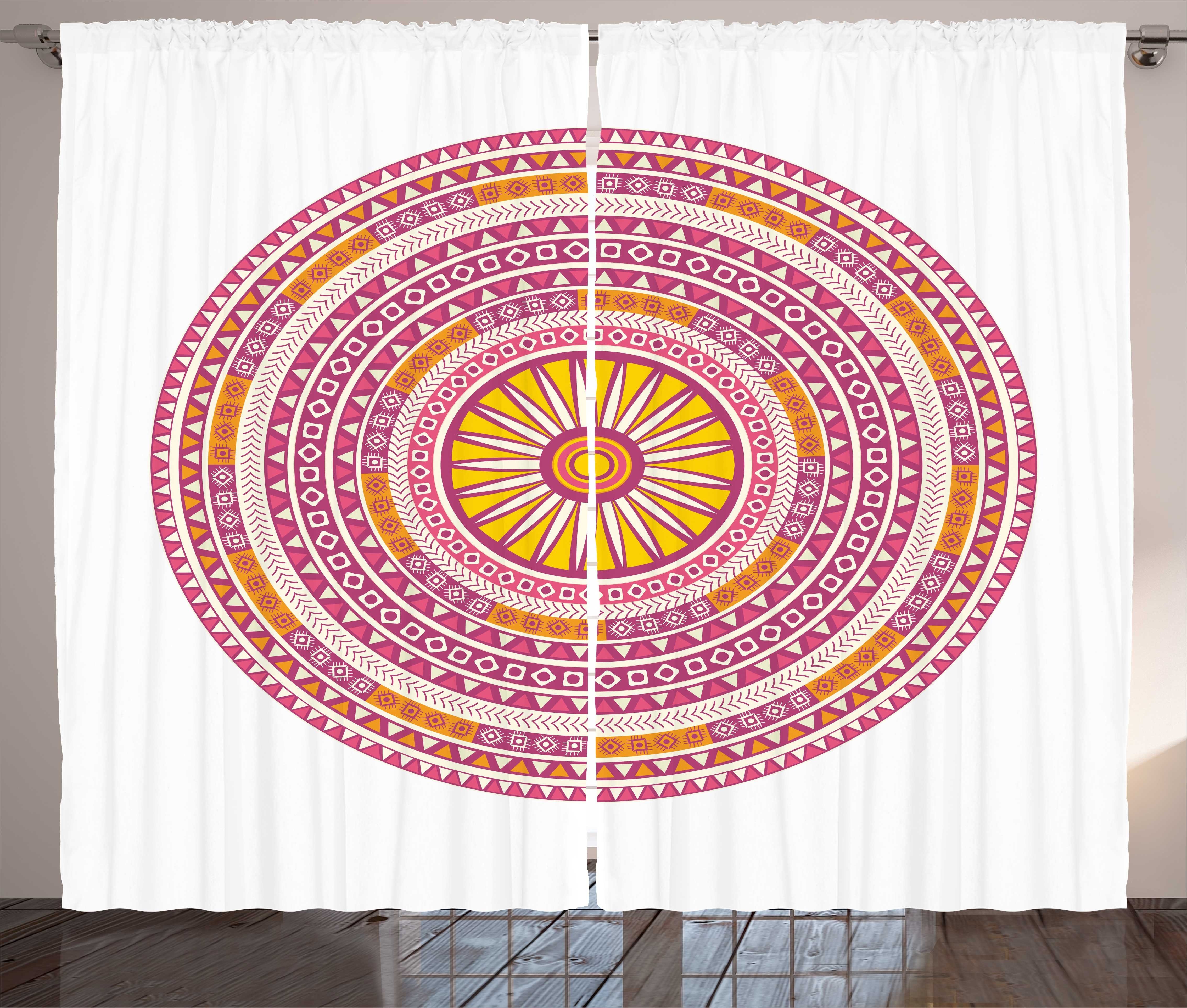 Gardine Schlafzimmer Kräuselband Vorhang mit Schlaufen und Haken, Abakuhaus, Mandala Zusammenfassung Bohemian Medaillon