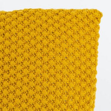 SCHÖNER LEBEN. Dekokissen Deko Kissen Perlmuster aus Wolle einfarbig senf gelb 40x40cm