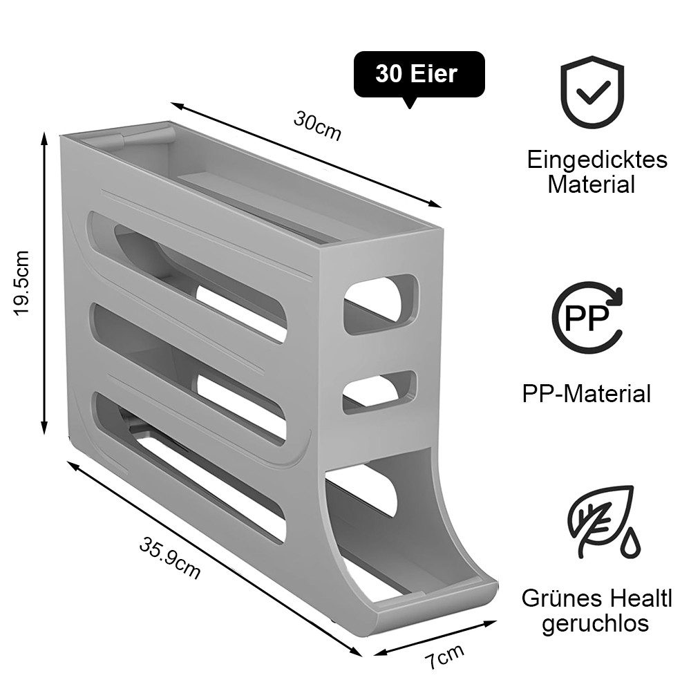 TUWENA Eierkorb 4-Tier Eier Aufbewahrung Kühlschrank, Automatisches Rollen Eierhalter, für 30 Eier, Eierhalter Automatisch Rollender Eierspender