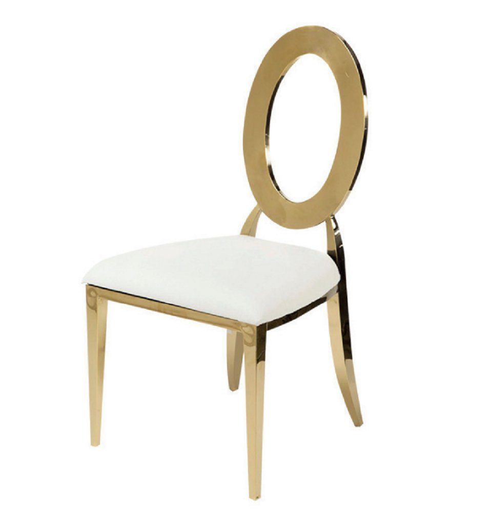 JVmoebel Esszimmerstuhl Gold-Weißer Luxuriöser Stuhl Esszimmer Kunstlederstühle (1 St), Made in Europa