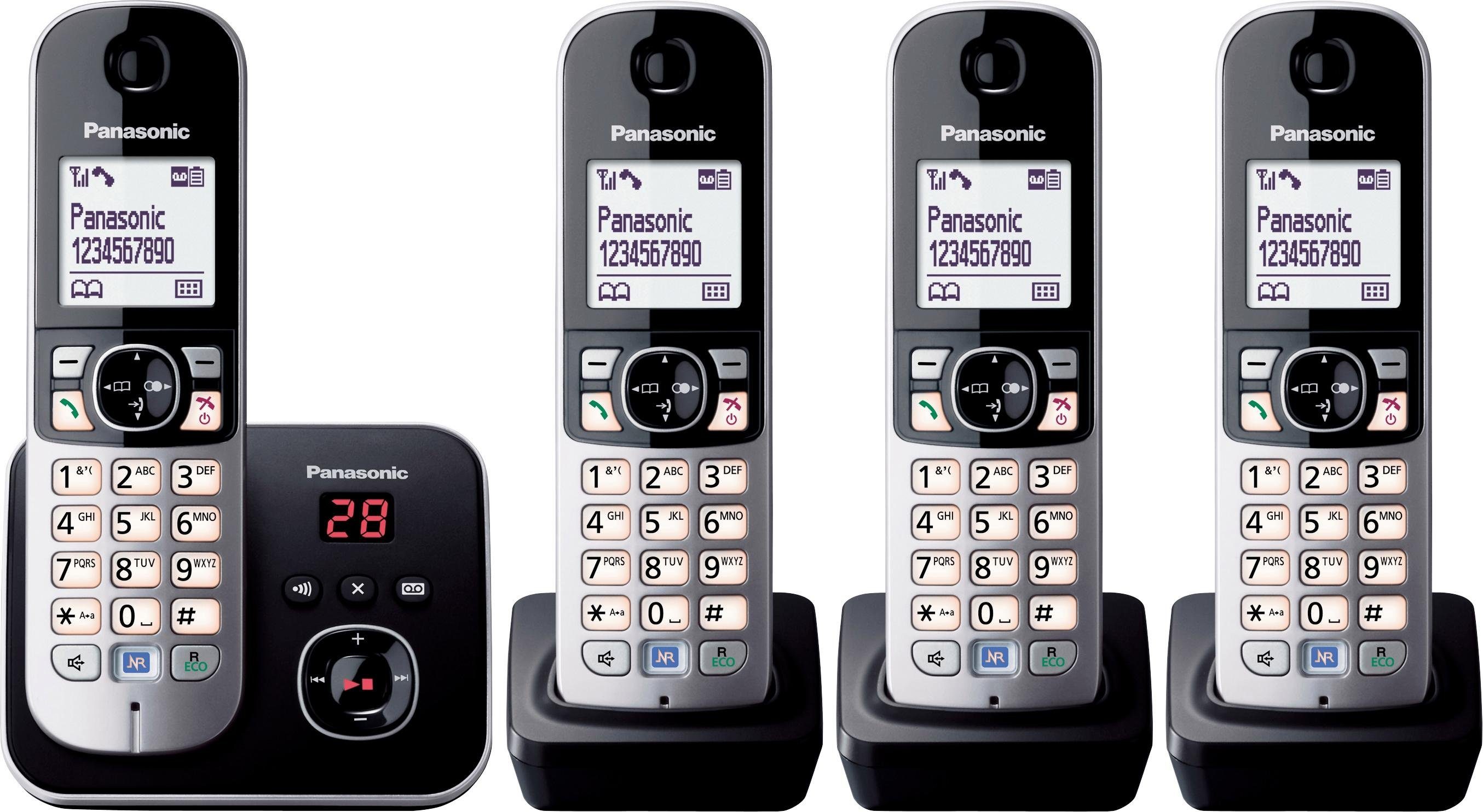 Panasonic KX-TG6824GB Schnurloses DECT-Telefon (Mobilteile: 4, Nachtmodis, Anrufbeantworter) Freisprechen