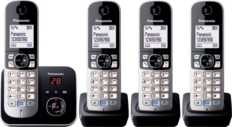 Panasonic KX-TG6824GB Schnurloses DECT-Telefon (Mobilteile: 4, Nachtmodis,  Freisprechen, Anrufbeantworter), mit 4 Mobilteilen, Anrufer- und Wahlsperre