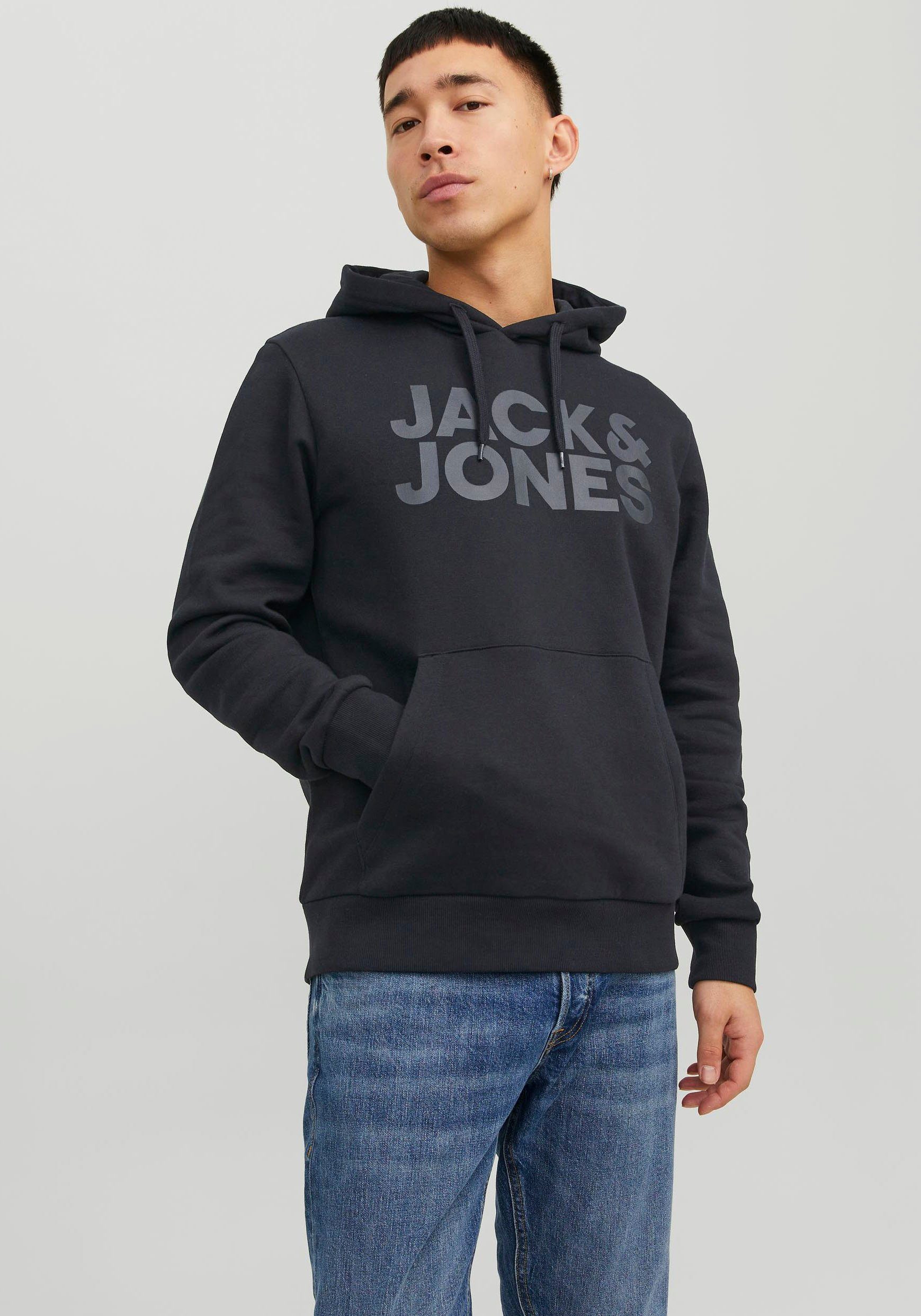LOGO Jack Jones Kapuzensweatshirt HOOD & Black NOOS JJECORP SWEAT