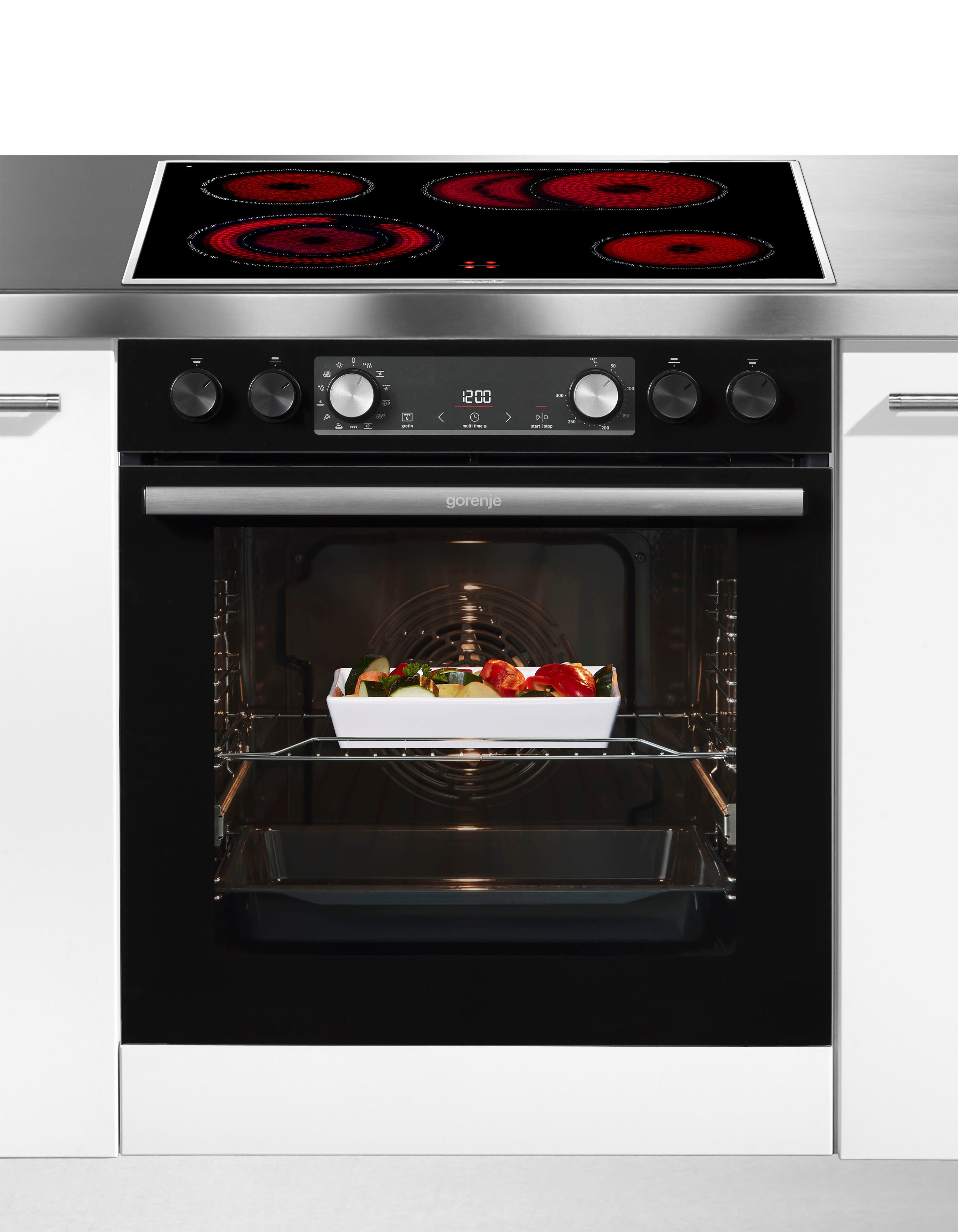 GORENJE Elektro-Herd-Set Black Set 4, mit 1-fach-Teleskopauszug, Aqua Clean