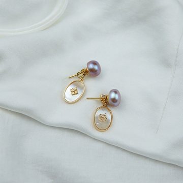 GOLDEN Paar Ohrhänger Echte Süßwasserperlen Ohrringe mit 18K vergoldete Perlmutt, elegant