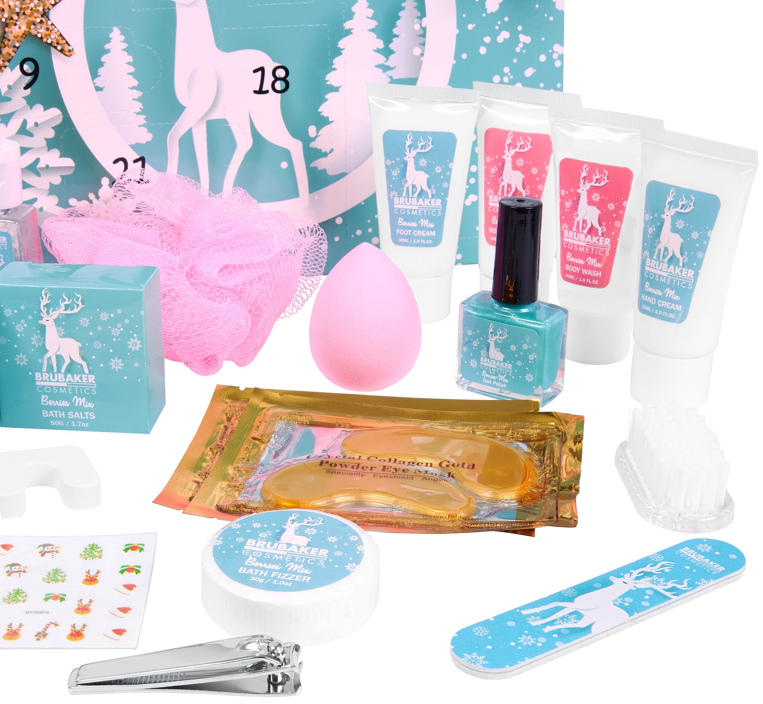 BRUBAKER Adventskalender XXL Beauty Adventskalender - Mint Blau - 24 x Körperpflege & Spa (Merry Christmas, 24-tlg), Wellness Weihnachtskalender für Frauen und  – Bild 5 von 5