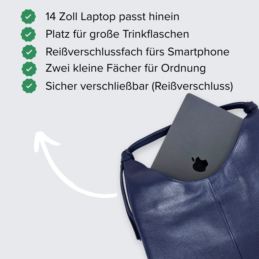 MAONI Schultertasche Leder, Made in Italy, passend für A4 und Laptop