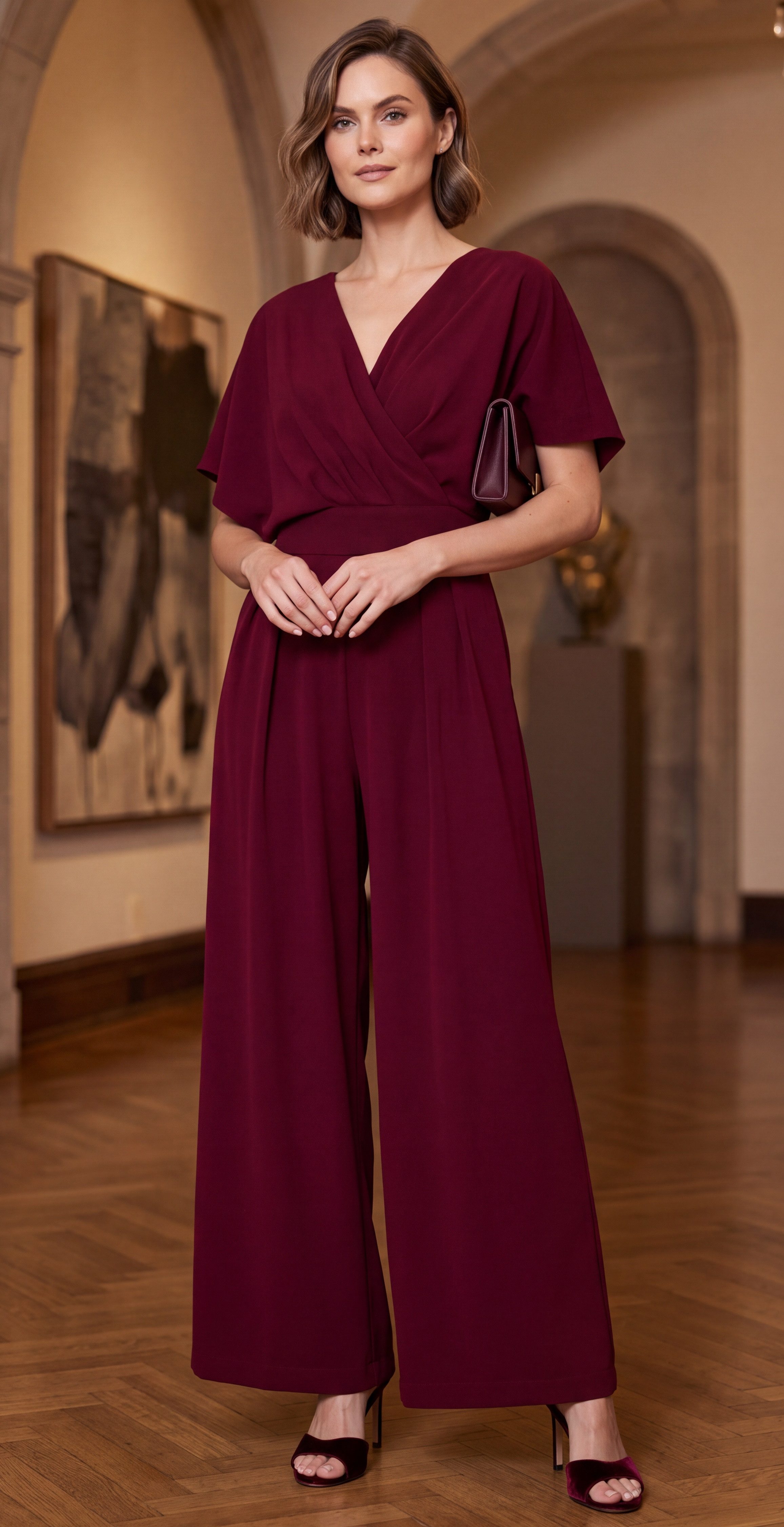 Awama Overall elegant, mit V-Ausschnitt und und weitem Bein