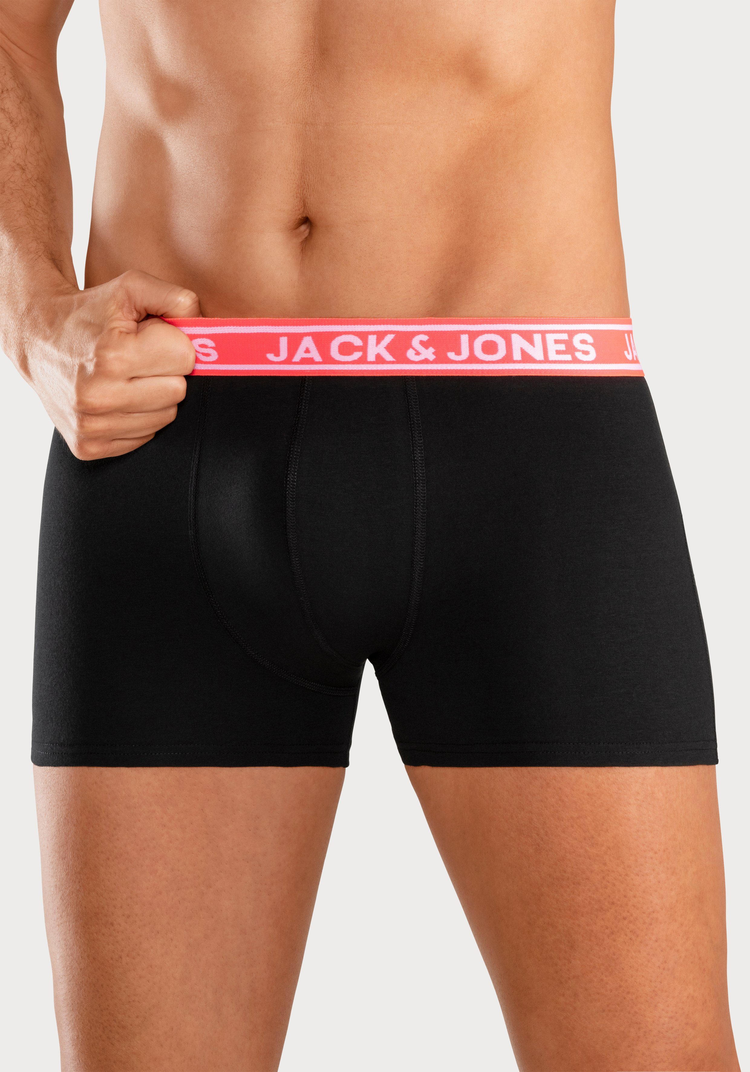 Jack & Jones Trunk JACCRISP im 6er Pack mit Logobund und Stretchkomfort (Packung, 6-St) unifarben mit Farbeinsatz, modisch, eng anliegend, Baumwollmischung