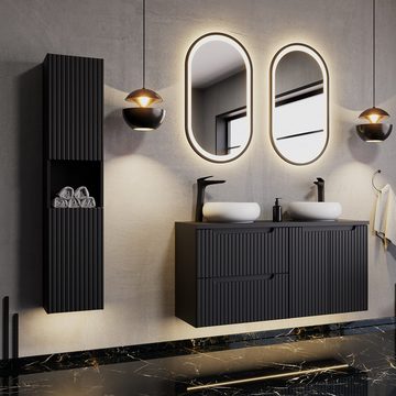 Lomadox Badspiegel ADELAIDE-56-BLACK, Badezimmer LED Spiegel, oval, in schwarz, B/H/T ca. 50/90/3,5 cm