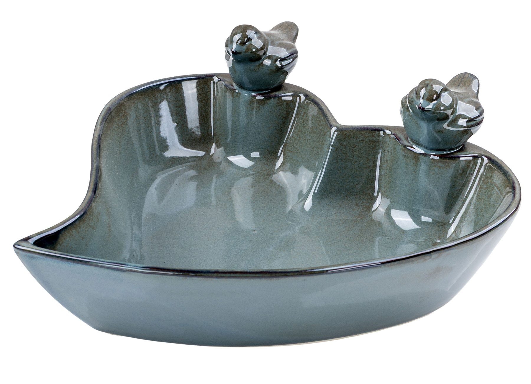 Levandeo® Vogeltränke Vogeltränke Garten Grün Steingut Glasiert Vogelbad Vogelbecken Wassers