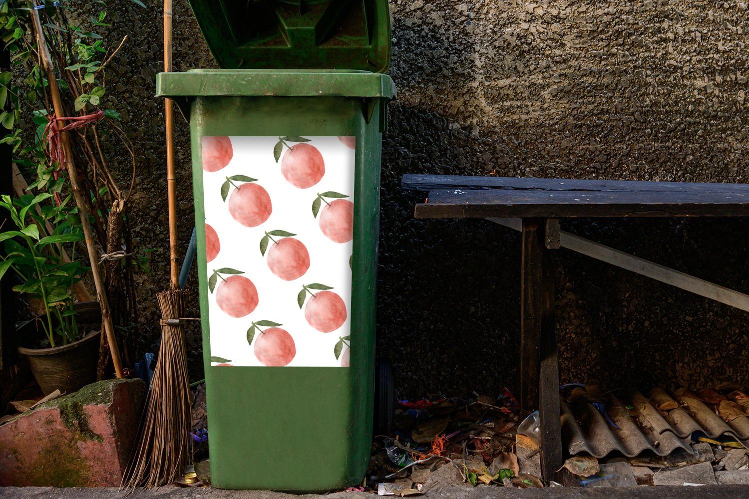 MuchoWow Obst St), Abfalbehälter Äpfel Mülleimer-aufkleber, Wandsticker - Container, Sticker, (1 Weiß Mülltonne, -