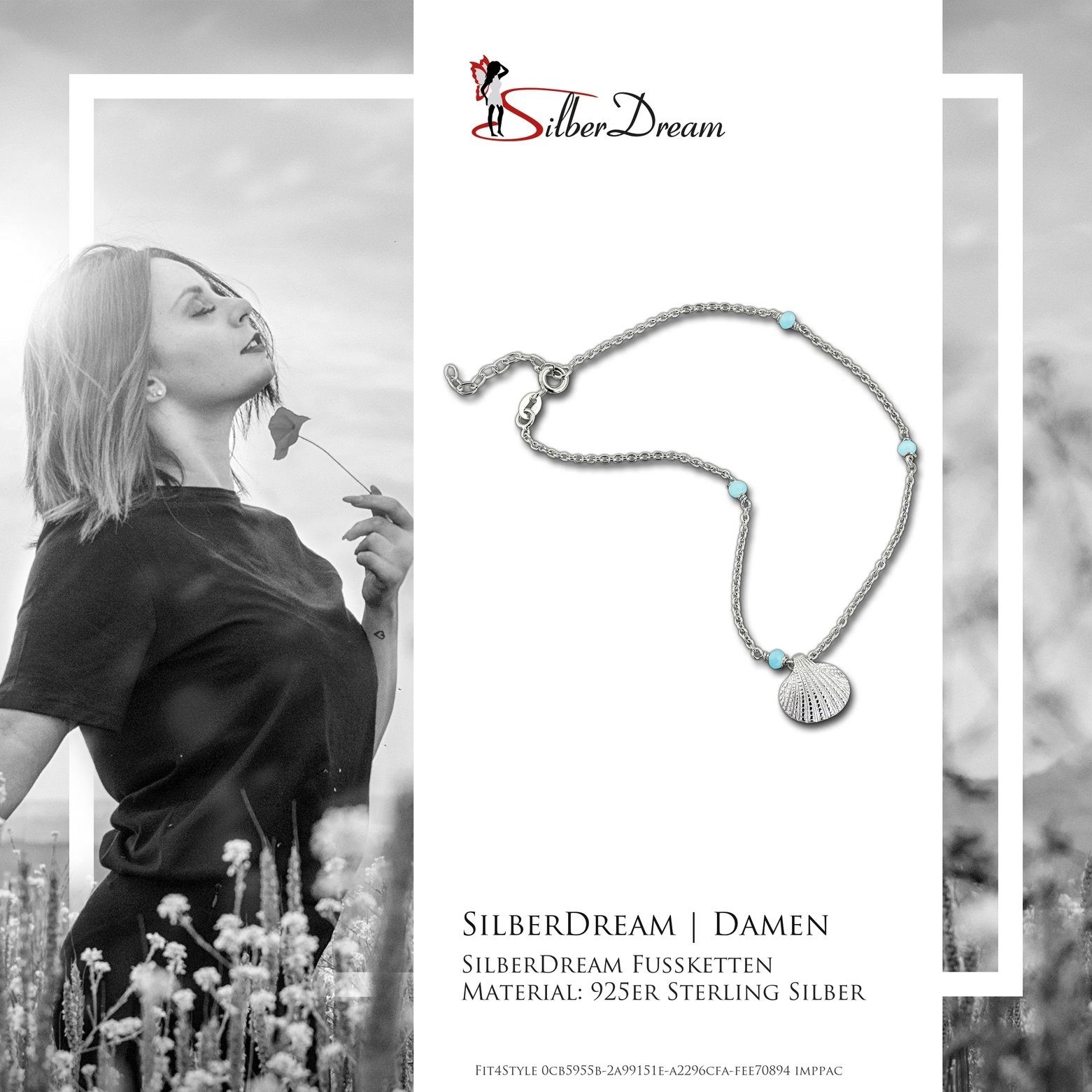 SilberDream Fußkette mit Anhänger SilberDream Muschel Fußkette Damen, Damen Fußkette Muschel aus 925 Sterling Silber, Farbe: hellblau, silbe