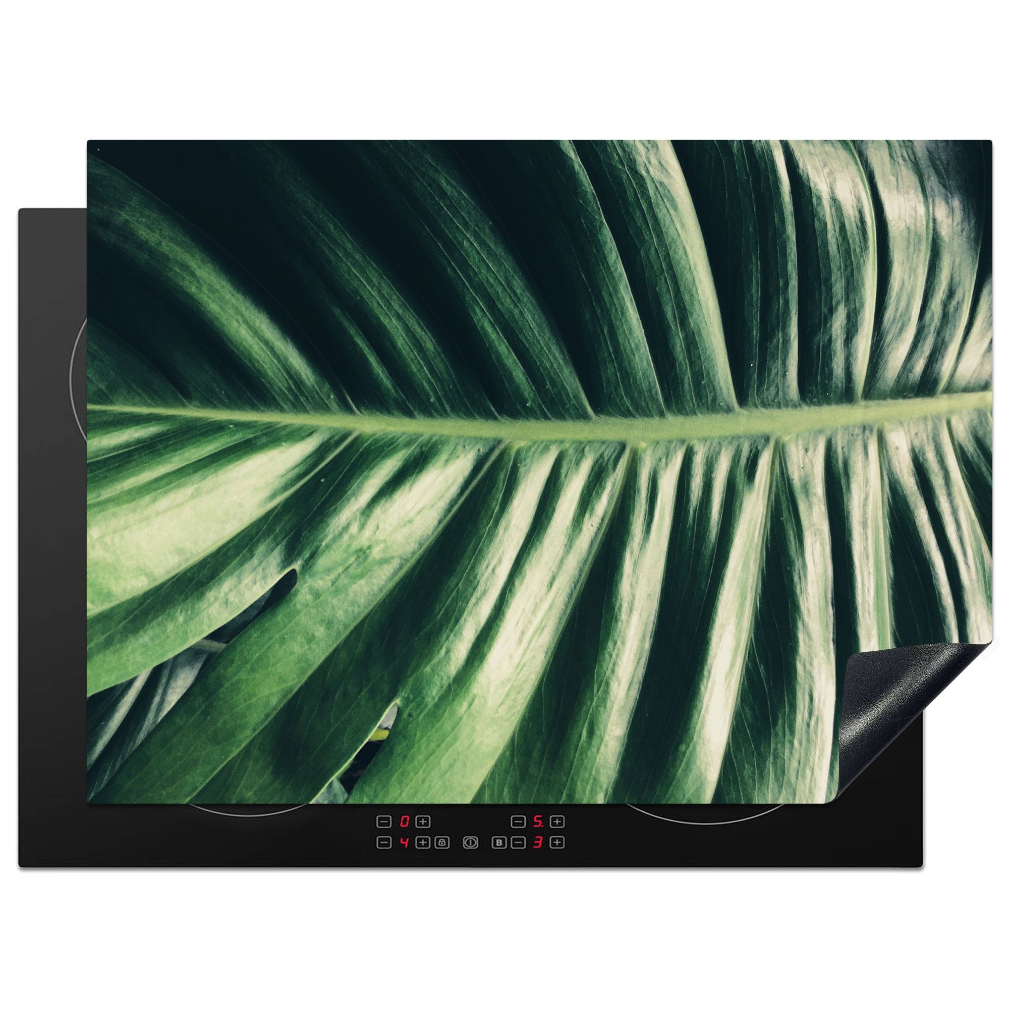 MuchoWow Herdblende-/Abdeckplatte Induktionsschutz - Bananenblatt - Tropisch - Dschungel - Blätter, Vinyl, (1 tlg), 70x52 cm, Mobile Arbeitsfläche nutzbar, Ceranfeldabdeckung