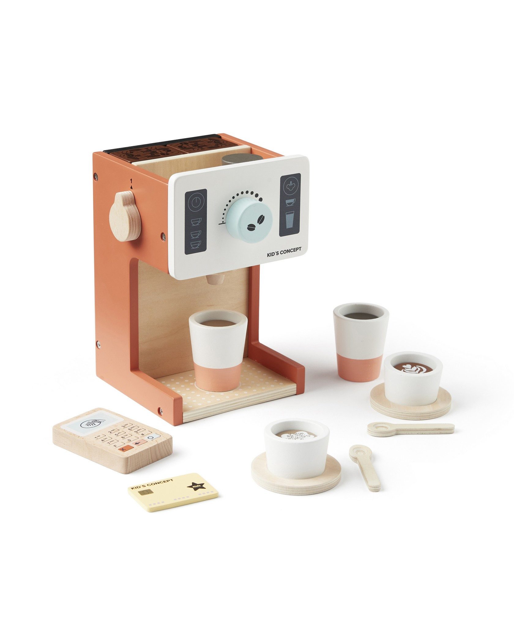 Kids Concept Kinder-Kaffeemaschine KID'S HUB Kaffeeautomat- 15 x 14,5 x 21,5 cm - ab 2 Jahre, (18-tlg), aus Holz