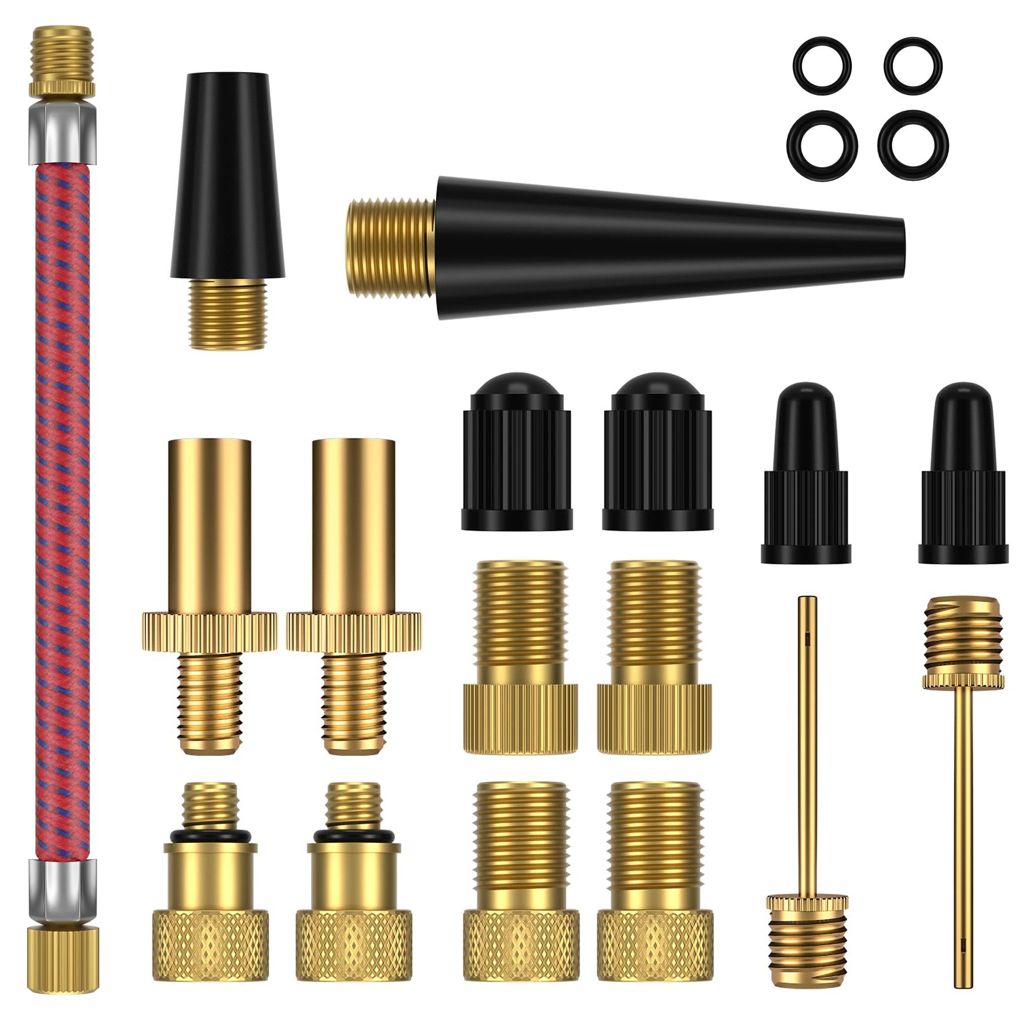 FOUORTUNATE-BEE Fahrradständer Fahrradventil Adapter Set (17-St., Alle Ventiladapter Fahrrad, Autoventil Adapter, Französisches ventil), Ballnadel, Kegelventil und Luftpumpe Adapter mit Sortierbox
