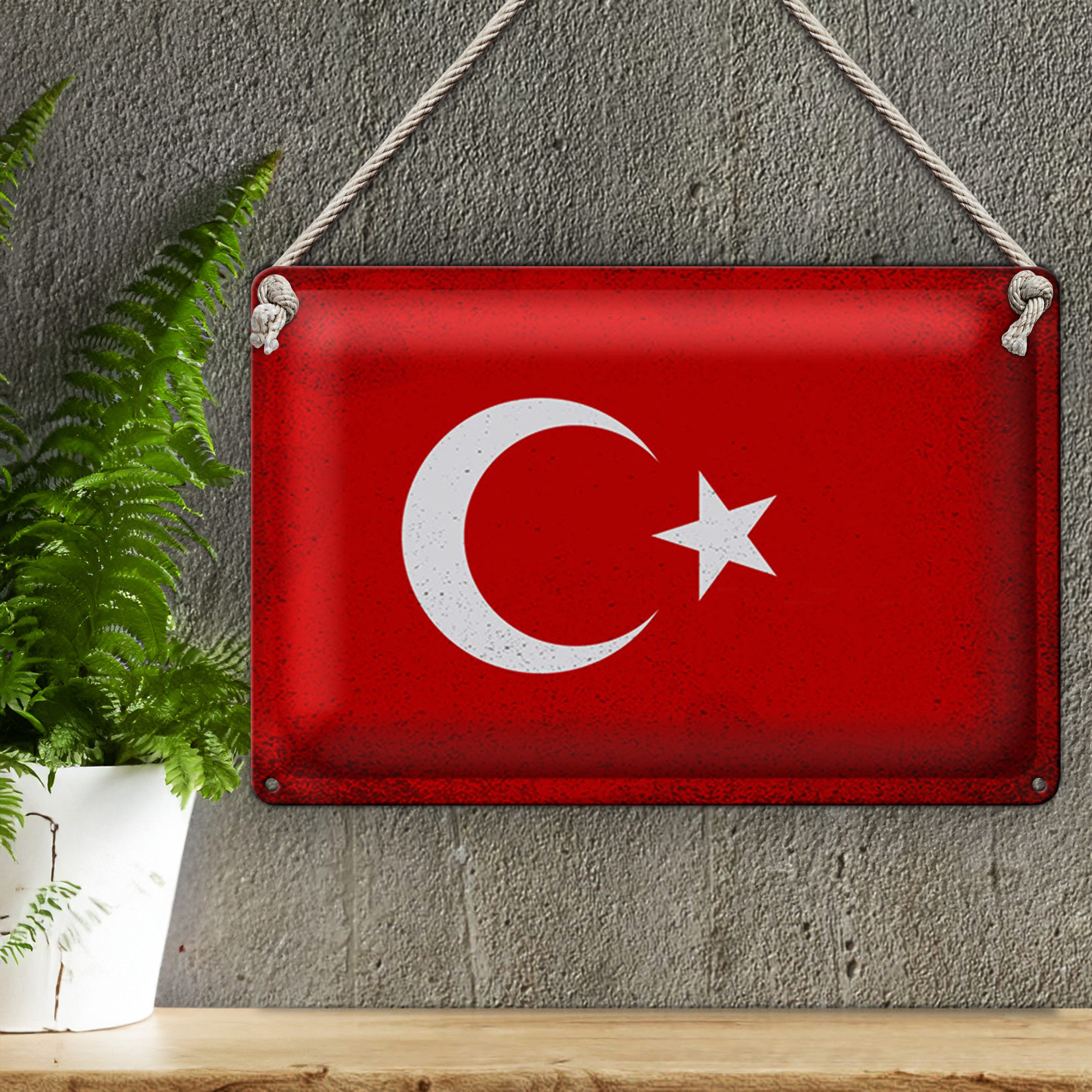 Roomando Metallschild Blechschild Flagge Türkei 30x20cm Flag of Turkey Vintage
