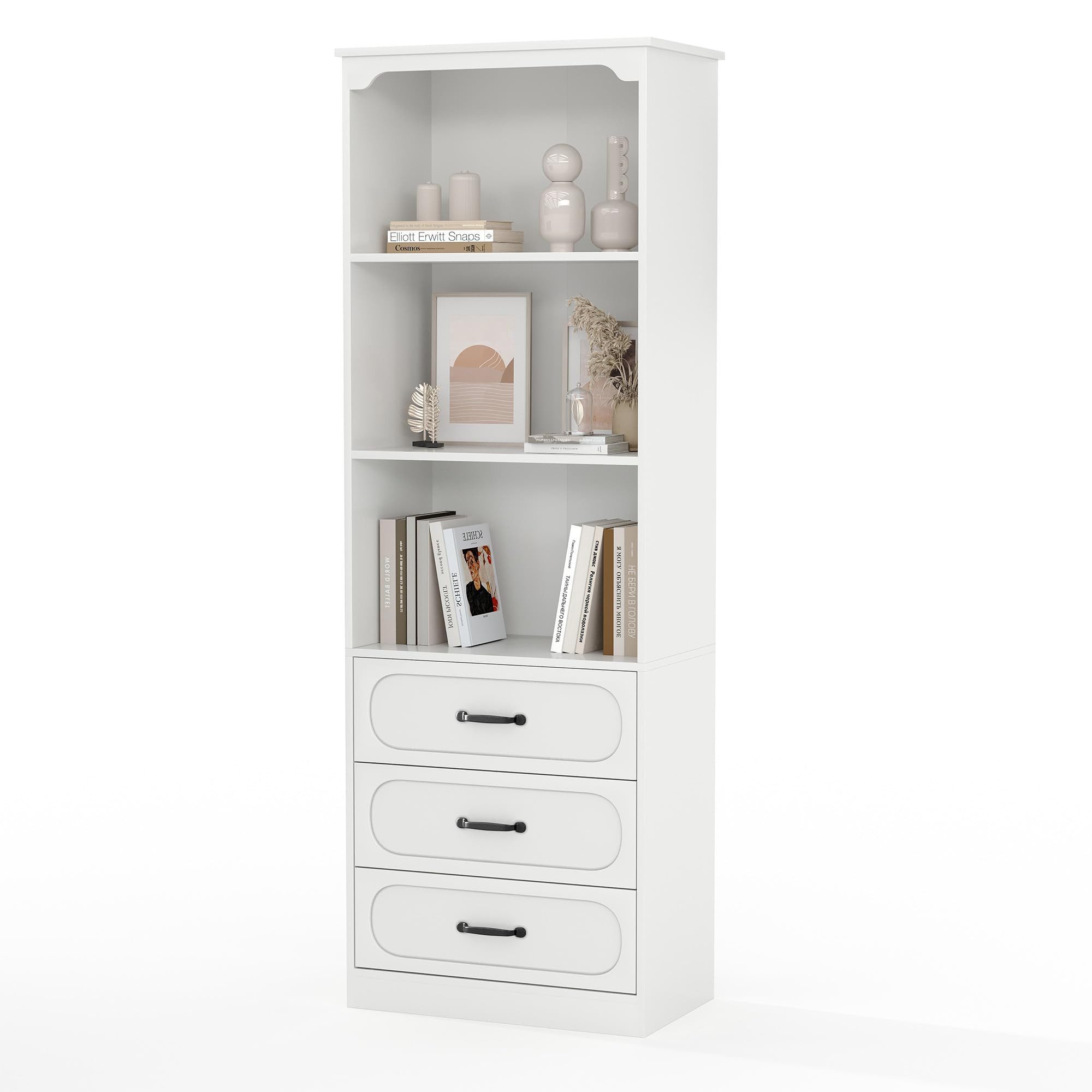GarveeMore Bücherregal 178cm Bücherturm Ablageregal mit 3 Schubladen Mehrzweckregal Regal, 1-tlg., Ablageelement Stauraumregal Bibliothek Standregal Regalelement