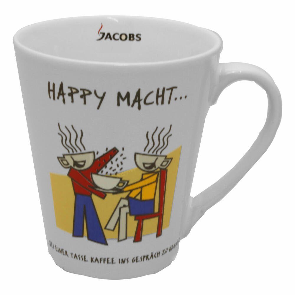 JACOBS Becher Kaffeebecher mit Henkel, HAPPY MACHT, 250 ml, Porzellan