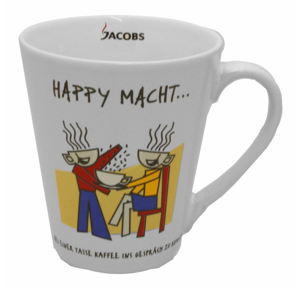 JACOBS Becher Kaffeebecher mit Henkel, HAPPY MACHT, 250 ml, Porzellan
