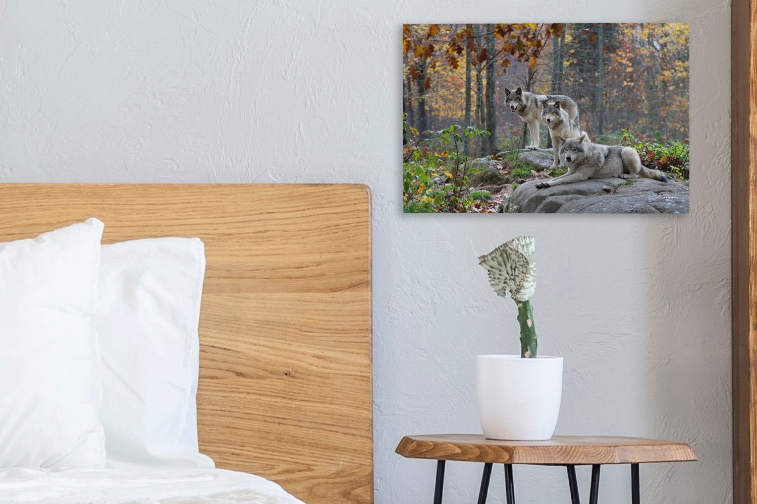 OneMillionCanvasses® Leinwandbild Wolf - Herbst - Wald, Fotodruck (1 St), Leinwand Bilder Klein, Wand Dekoration Aesthetic 30x20 cm – Bild 4 von 5