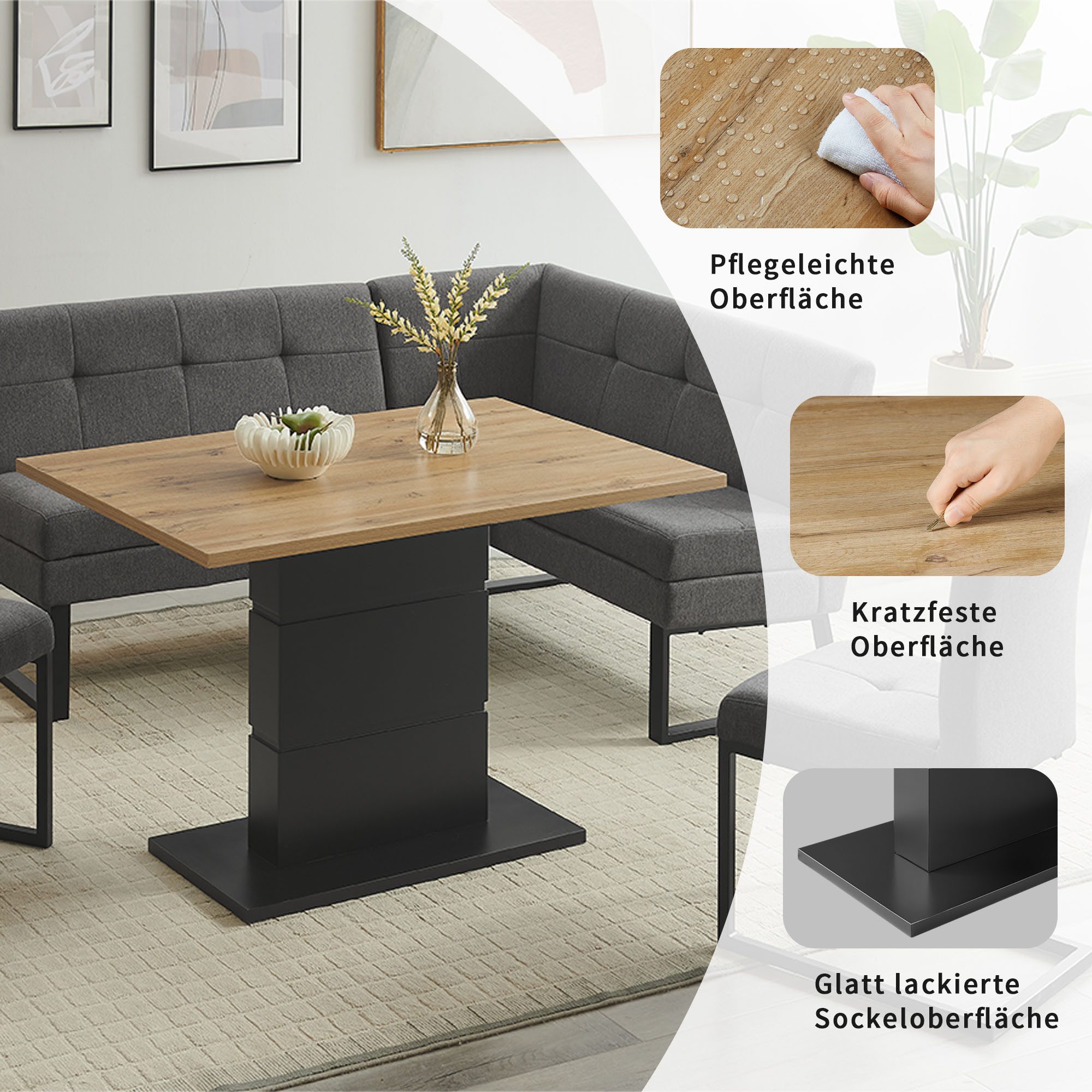 OTTO home Eckbankgruppe Geranie, Sitzgruppe, Eckbank inkl. Stauraum, Esstisch, 2 Freischwinger, (Set, 4-tlg., Eckbank inkl. Stauraum wahlweise links und rechts montierbar), Eckbank inkl. Stauraum wahlweise links oder rechts montierbar