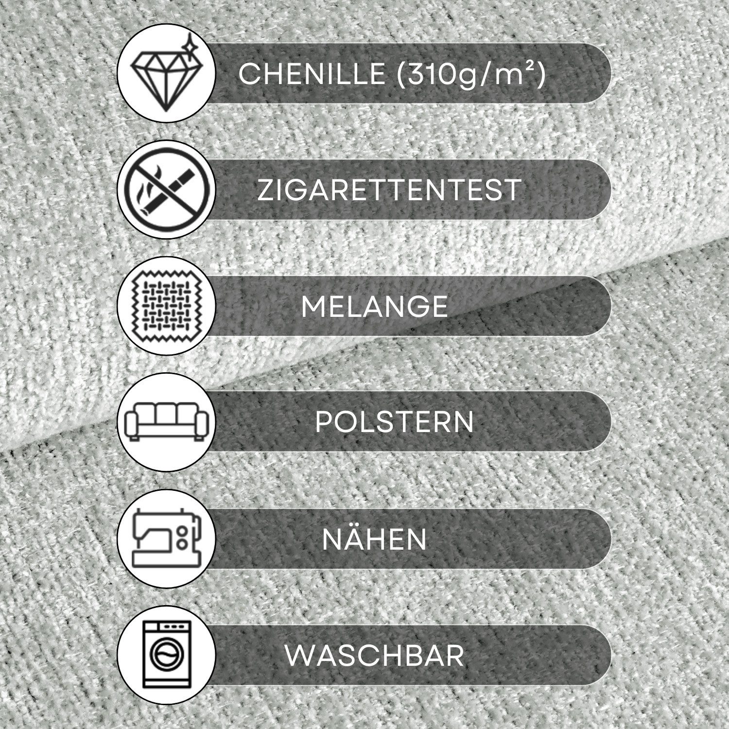 novely® Stoff exquisit TESSANO - Samtweicher Chenille-Polsterstoff, Schwer Entzündbar, Robust, Abriebfest, Meterware, 1lfm – Bild 4 von 5