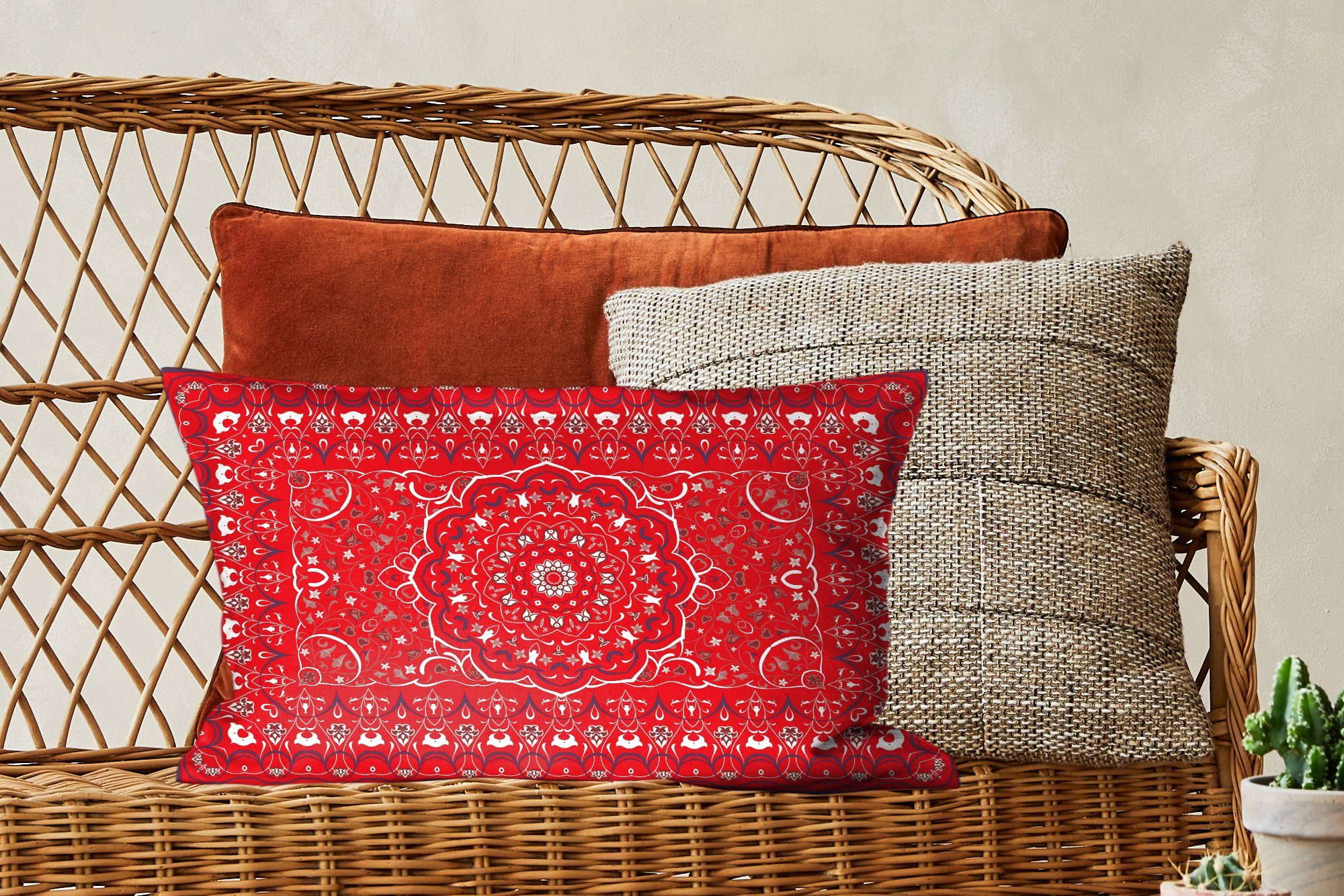 MuchoWow Wohzimmer Füllung, Dekoration, mit Teppiche - Persische - Schlafzimmer Teppiche Zierkissen, Dekokissen - Mandala Rot, Dekokissen
