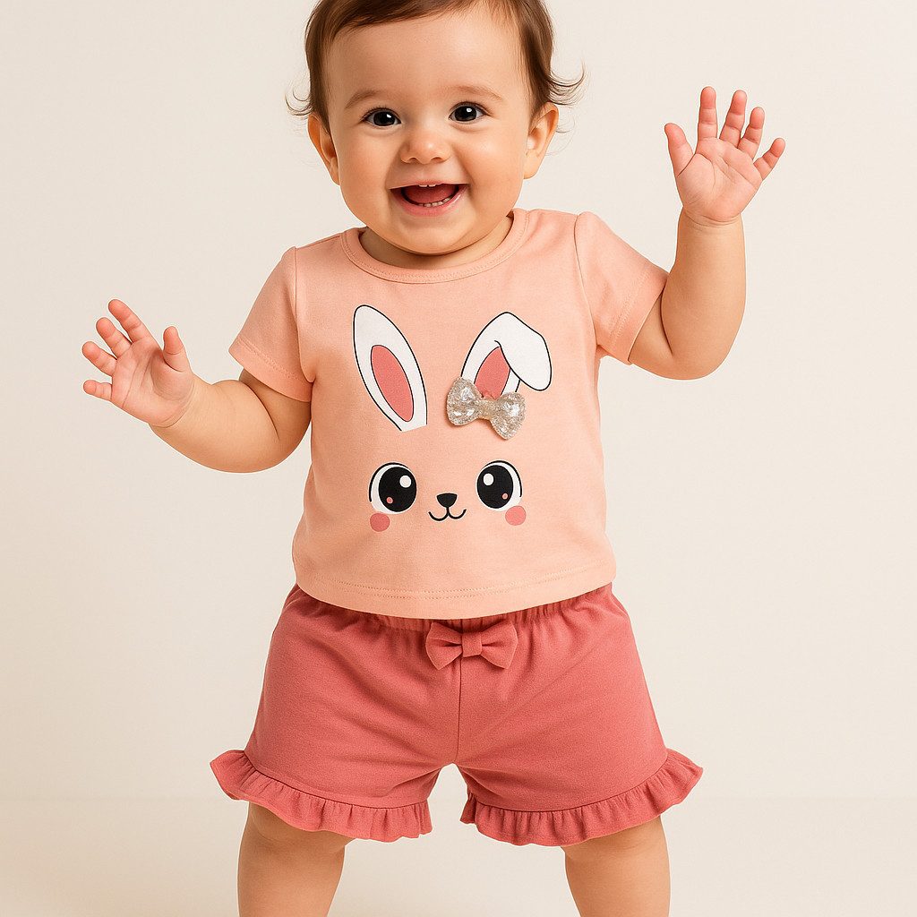 T-Shirt & Shorts Mädchen Outfit, 2-teiliges Set Kleinkind, Rosa, 100% Baumwolle