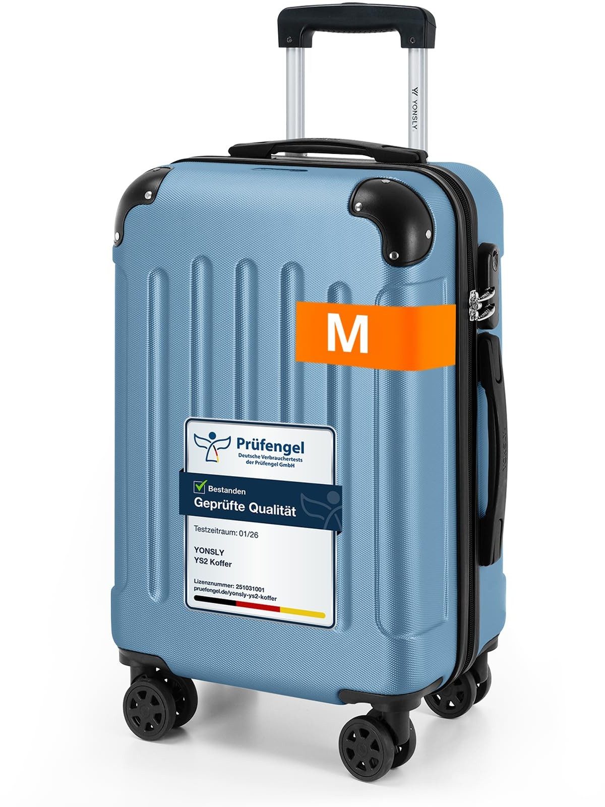 YONSLY Hartschalen-Trolley Hartschalen-Reisekoffer Trolley Rollkoffer in S/M/L/XL Größen, 4 Rollen, mit 360°-Lenkrollen, Zahlenschloss und mehrstufigem Teleskopgriff