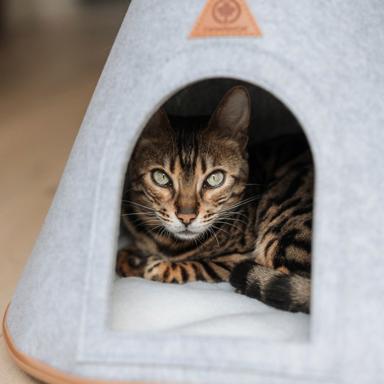 Canadian Cat Company Katzenzelt Katzenbett Cone - Katzen Tipi aus Filz, inkl. Flauschkissen, hellgrau