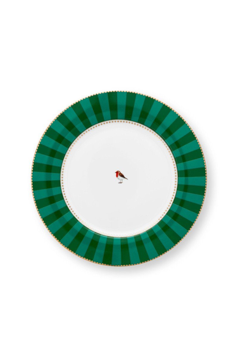 PiP Studio Тарілка обідня Love Birds Тарілка обідня Stripes grün 26,5cm, Plate Love Birds Stripes Emerald-Green 26.5cm