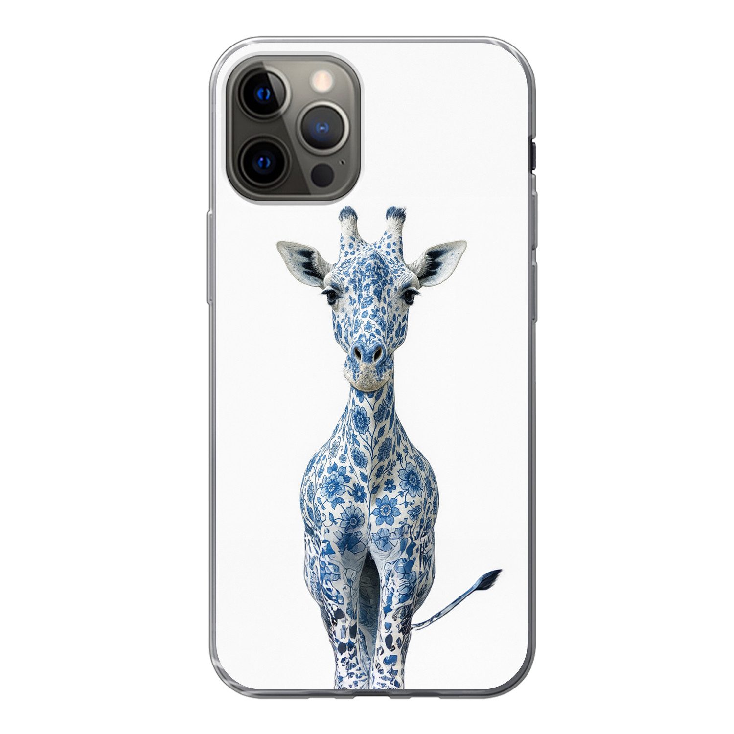 MuchoWow Handyhülle für Apple iPhone 13 Pro Giraffe - Delfter Blau - Tiere - Minimalistisc, Smartphone-Bumper, Print, Handy Schutzhülle Dünn