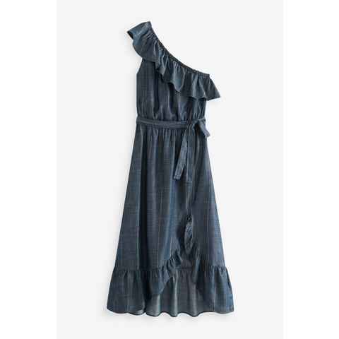Next Jeanskleid Schulterfreies Rüschenkleid aus Lyocell (1-tlg)