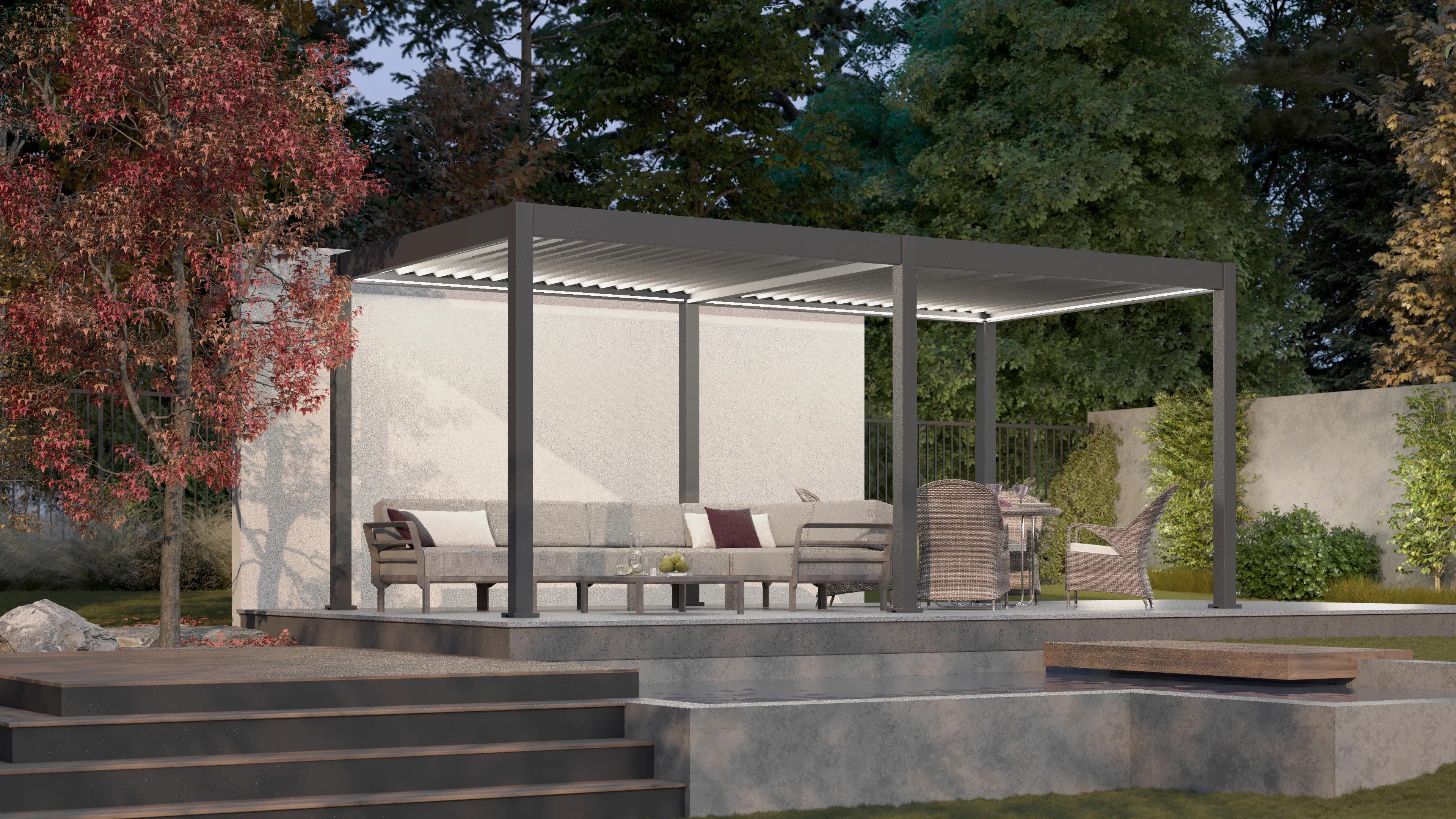Pergola "ELEGANCE AUTOMATIK" 3x6m, elektrisches Lamellendach + LED Beleuchtung