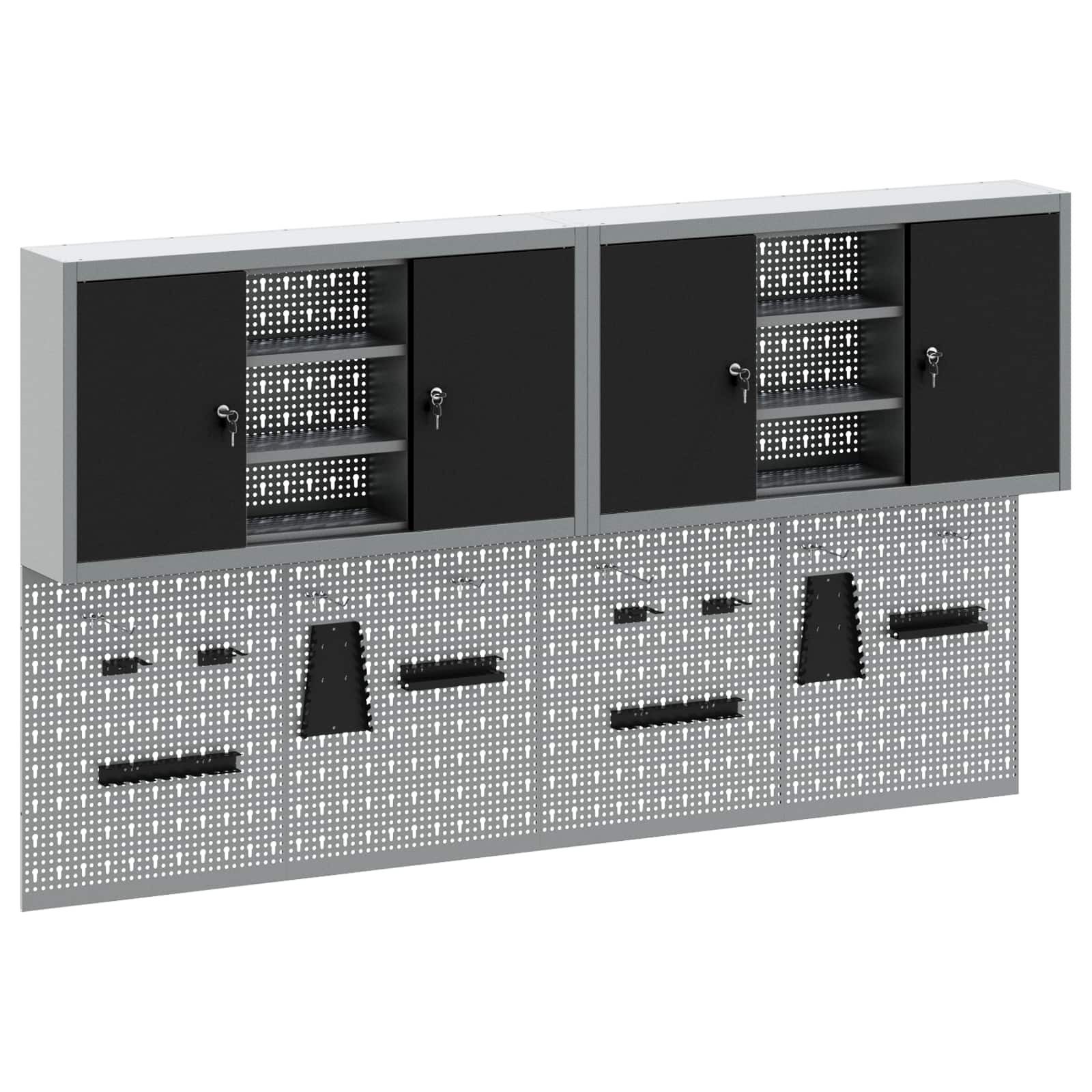 vidaXL Werkzeugschrank Werkzeugschrank-Set 4 stk. Schwarz Pulverbeschichteter Stahl (4-St)