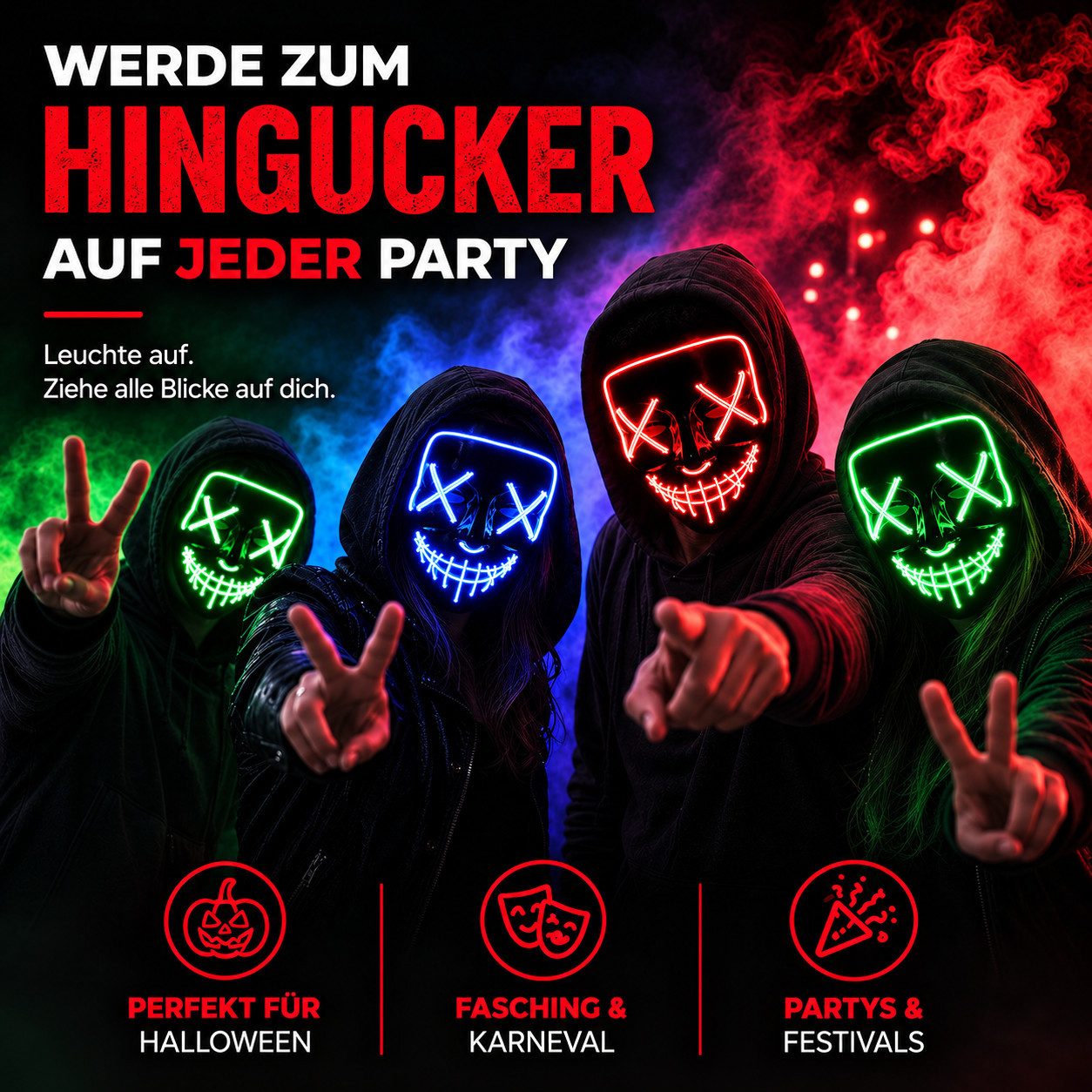 FASCHINFEVER Verkleidungsmaske LED Purge Maske - Halloween Kostüm Herren Halloween Maske, (Packung), mit Lichteffekten